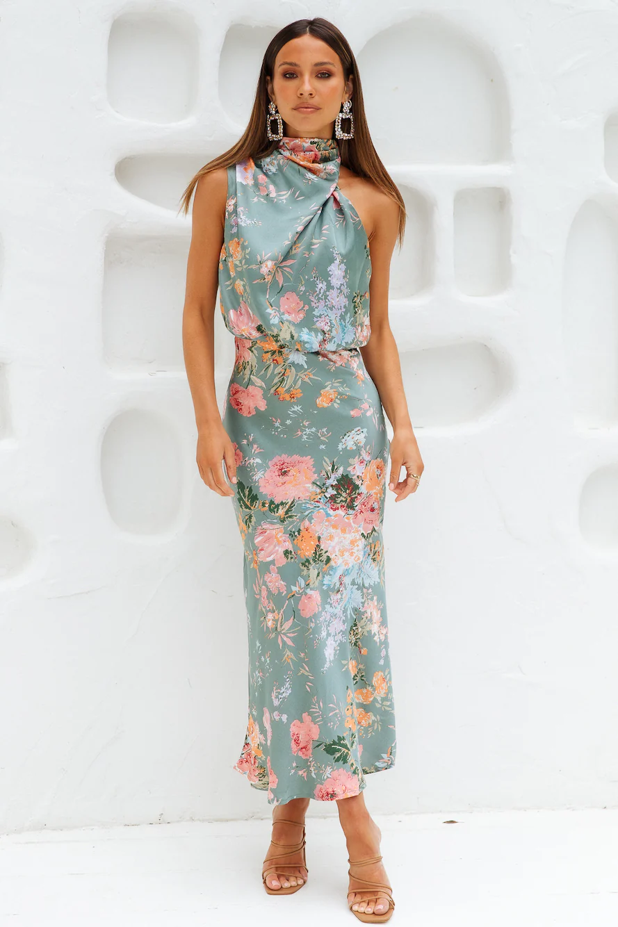 Switch Me Satin Maxi Dress Green