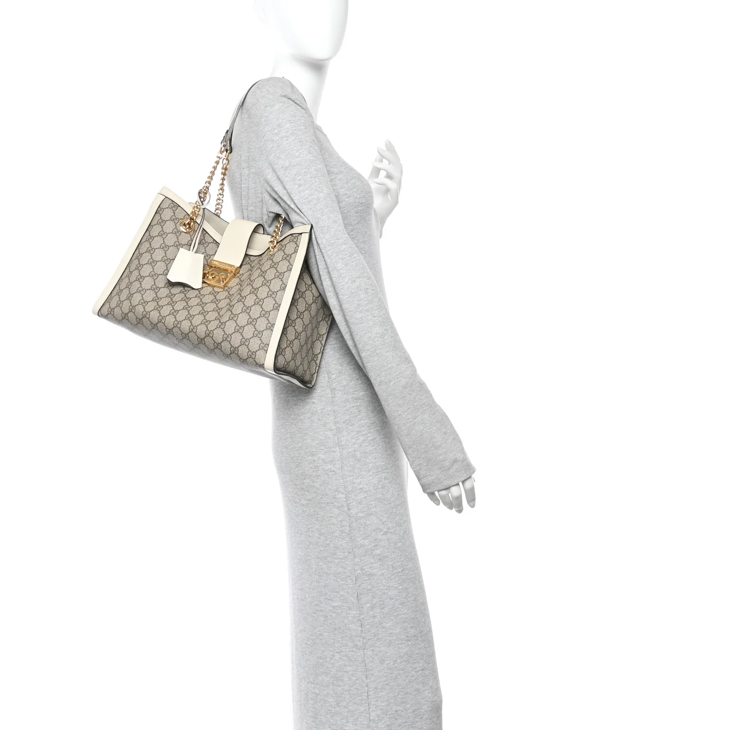 GG Supreme Monogram Medium Padlock Tote White