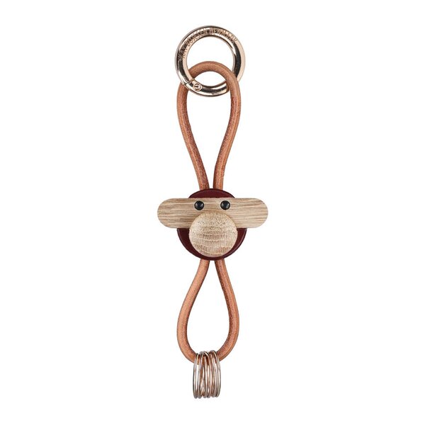 Kay Bojesen nøkkelring ape 3 cm gull/lær/bordeaux