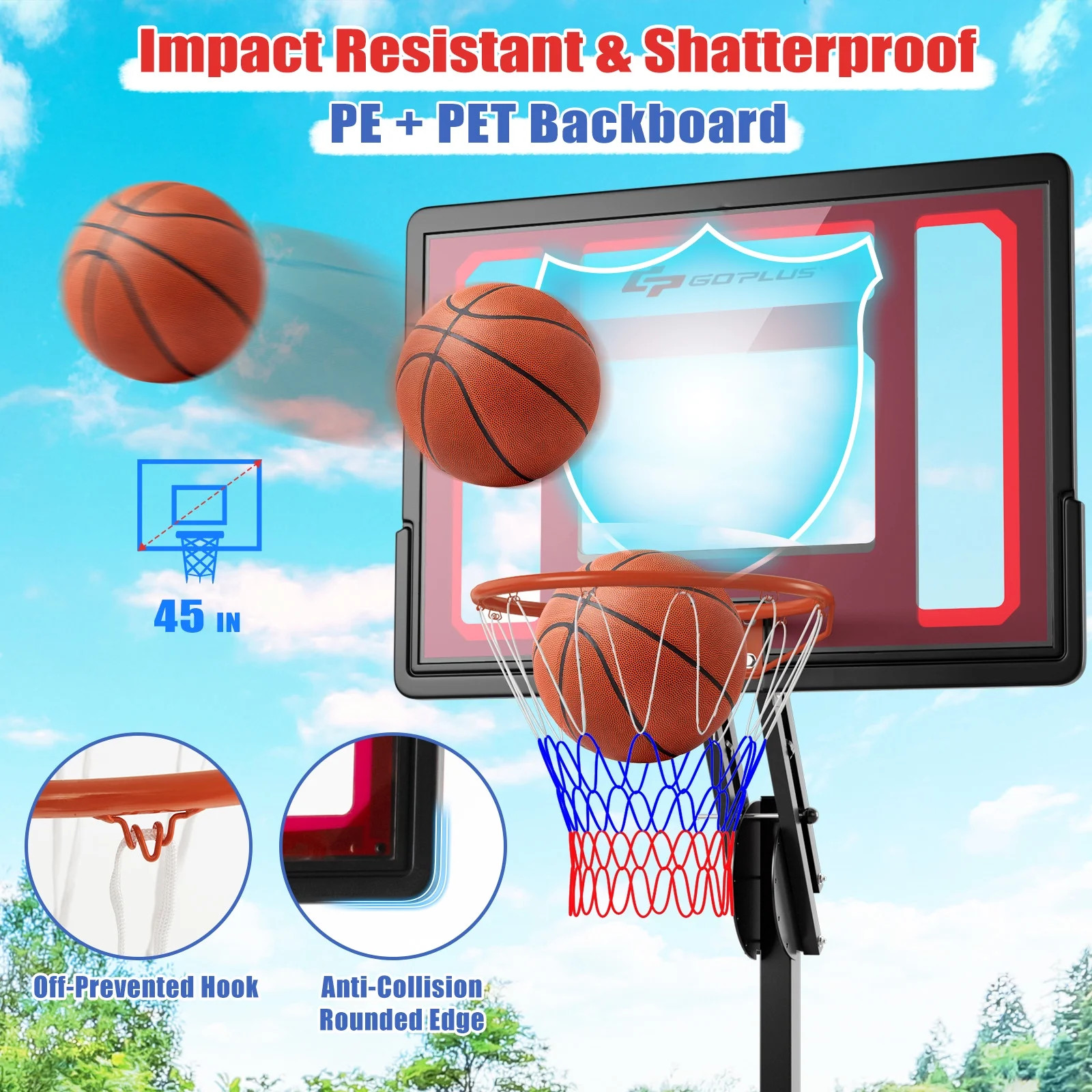 Portable Basketball Hoop System 5-10 FT Adjustable W/Weight Bag Wheels Outdoor - Image 7