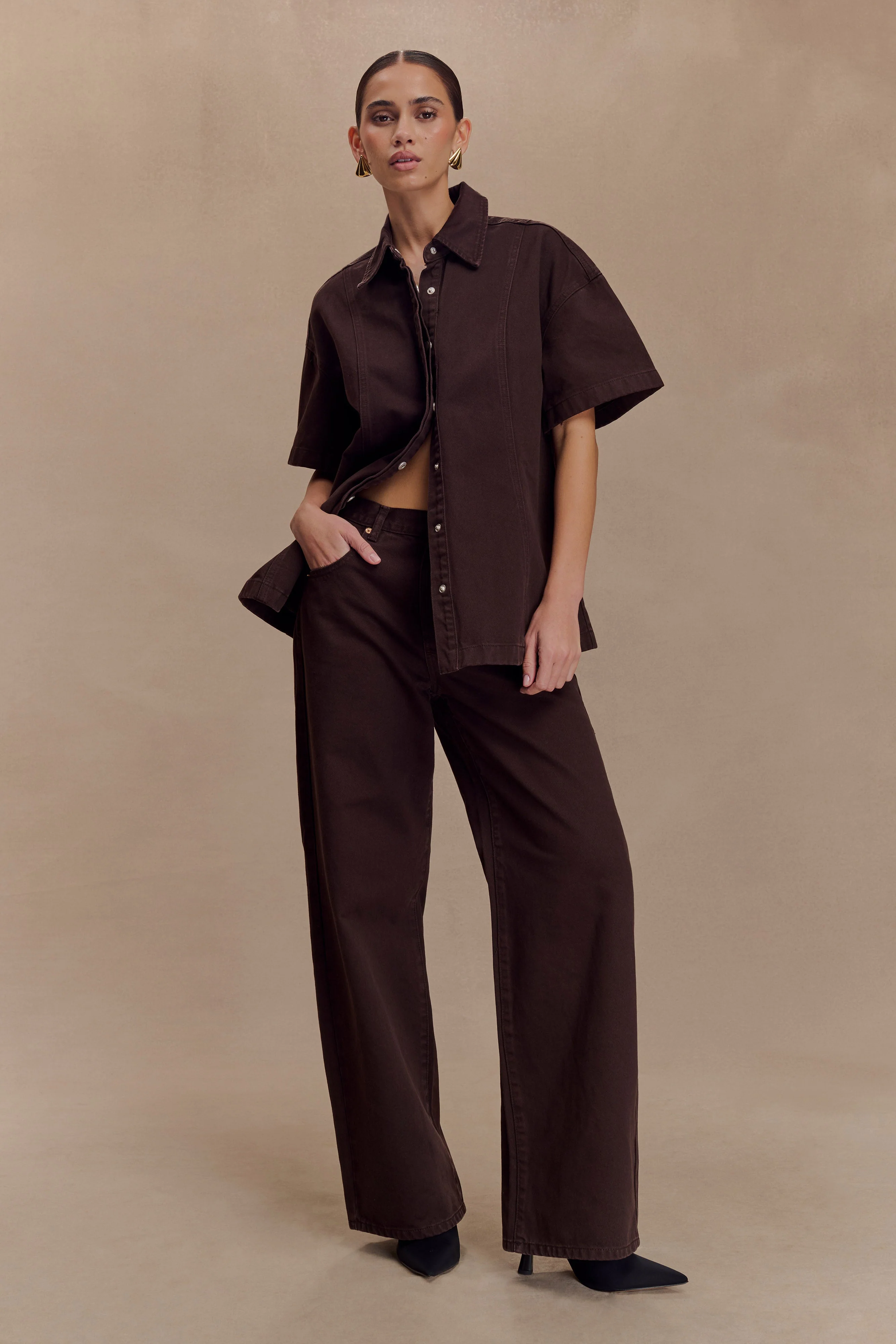 Mannon Mid Rise Denim Jeans - Chocolate