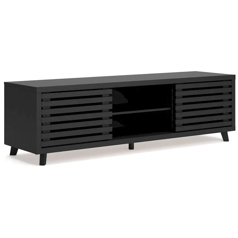 Danzi 72-Inch Large TV Media Console with 4 Shelves in Black Wood Finish