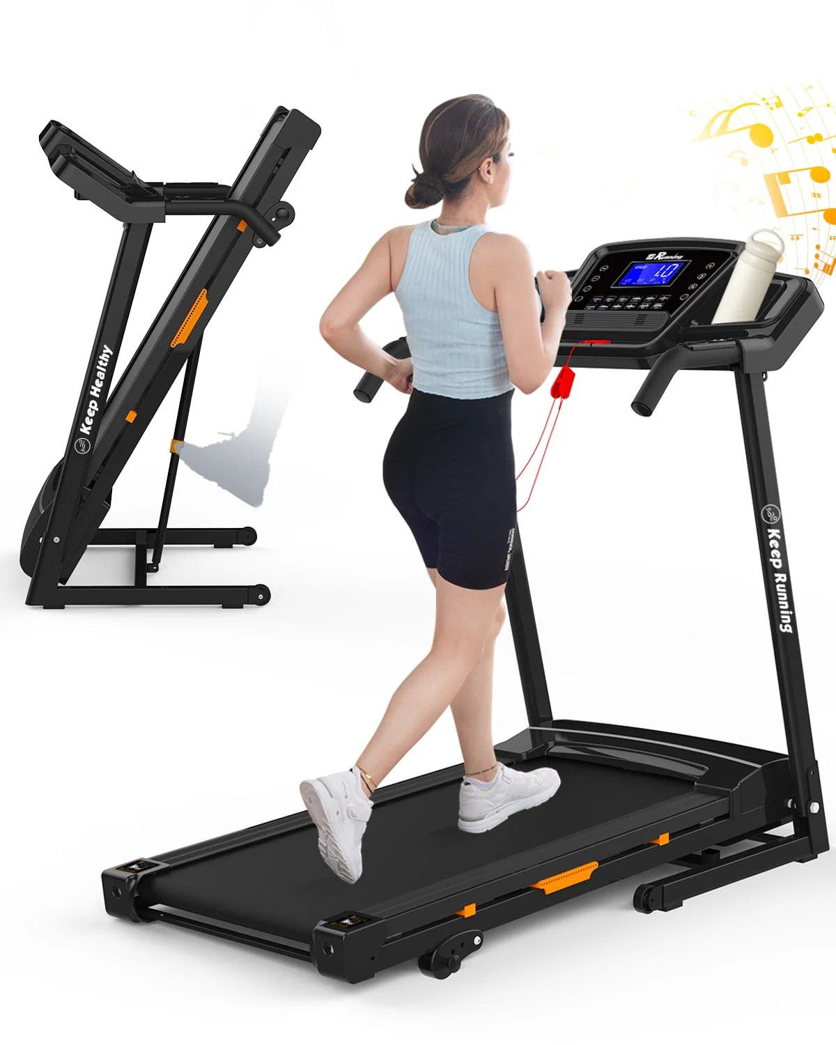 FYC Folding Treadmill for Home with Incline 3.5HP 330 lb Weight Capacity Portable Electric Treadmill with Bluetooth, 12 Preset Programs Exercise Running Machine Easy Assembly Orange