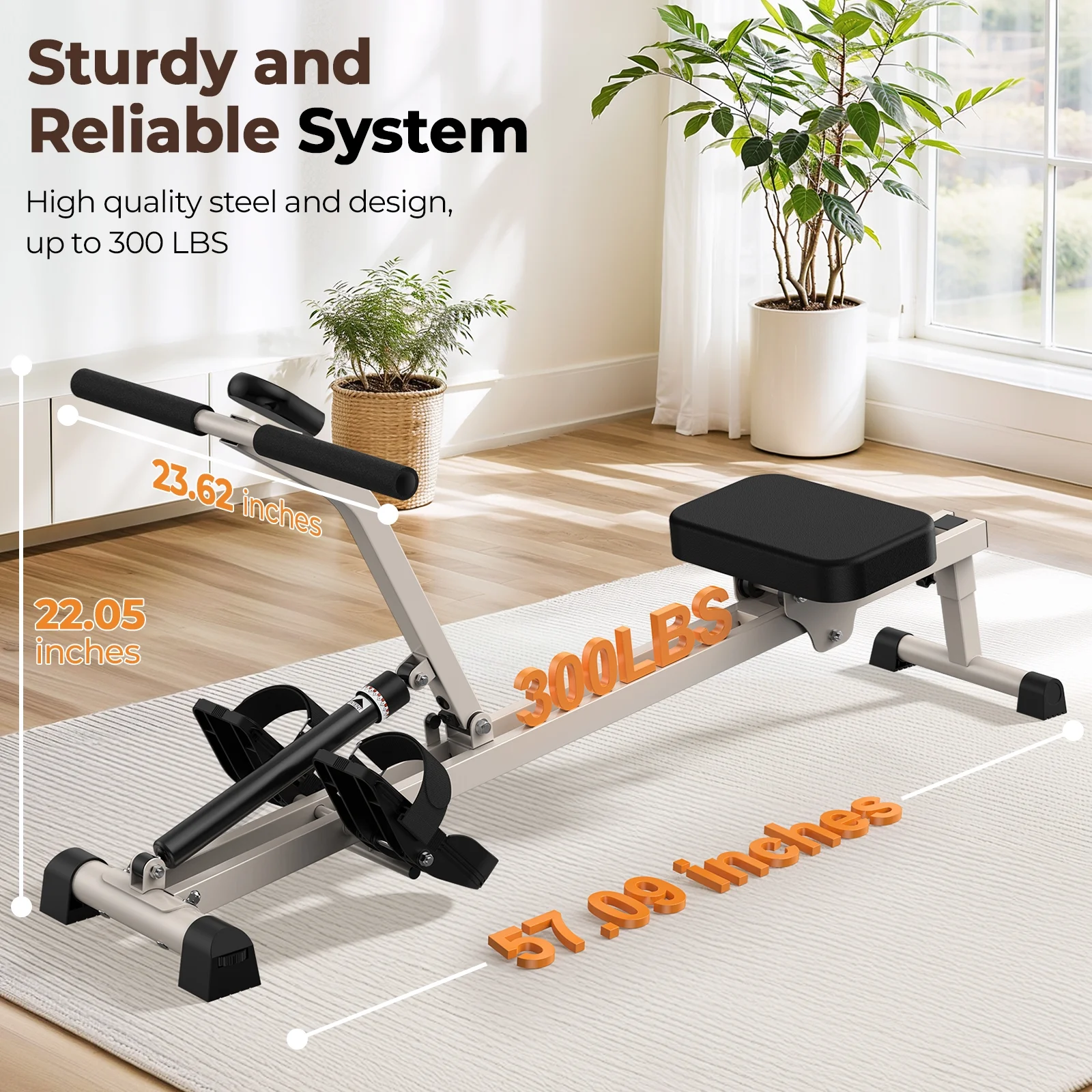 Rowing Machine Rower Exercise for Home Cardio Workouts, 12 Adjustable Resistance, Includes Digital Monitor and Comfortable Seat Cushion - Image 3