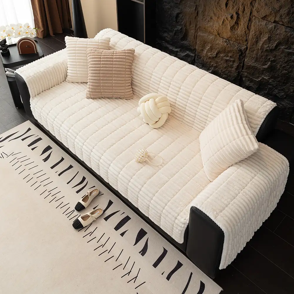 One-Piece Cozy Flannel Sofa Protection Non-Slip Waterproof Sectional Couch Cover