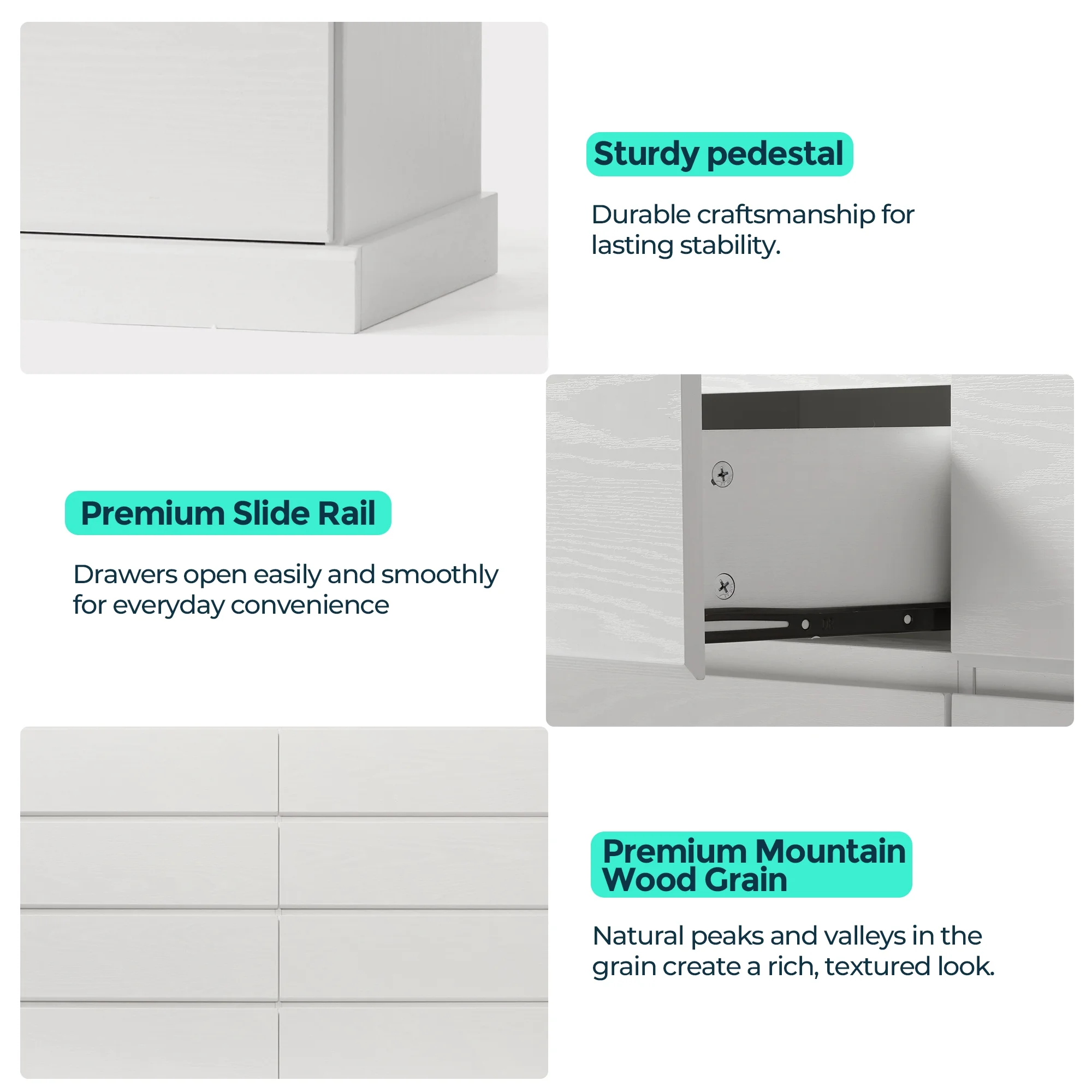 Modern Wood Dressers for Bedroom, Wide Chest of 9 Drawers, White(9 Drawers/White) - Image 6