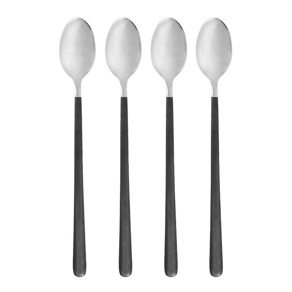 Lang skje 19,5 cm 4 stk svart/sølv