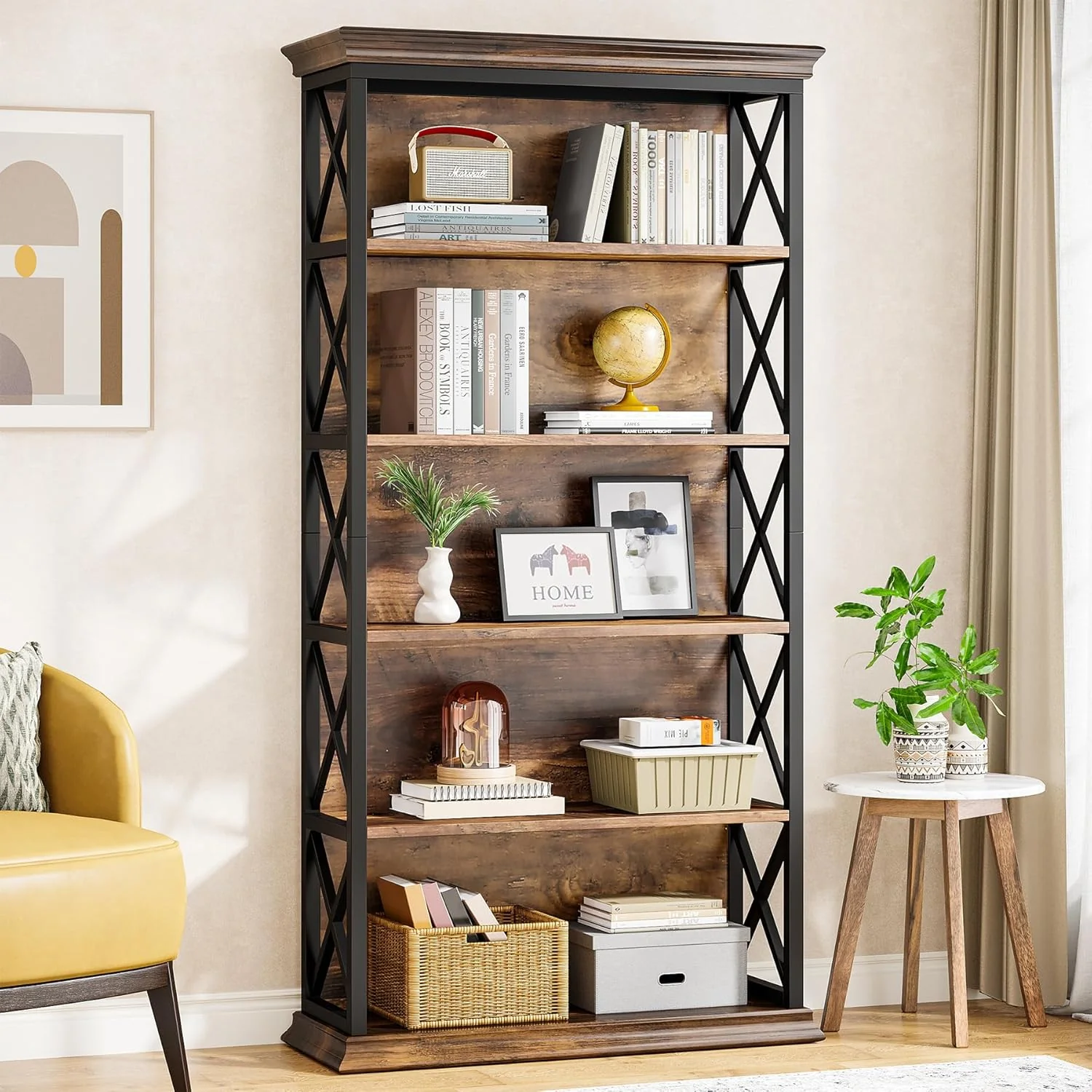 6-Tier Bookcase, 71 Inches Industrial Bookshelves, Floor Standing Display Storage Shelves Tall Bookcase for Home Office, Living Room