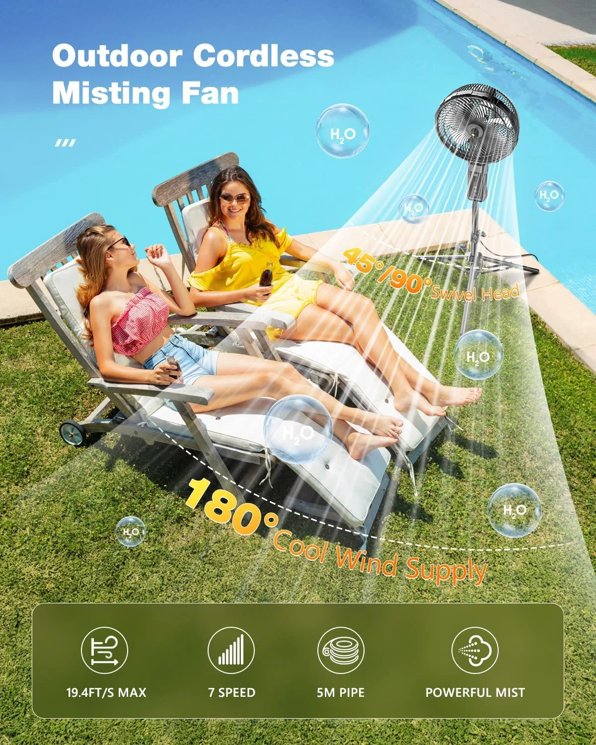 Portable fan products, 20000mAh 12 inch outdoor misting fan, suitable for outdoor patios(black) Image 2