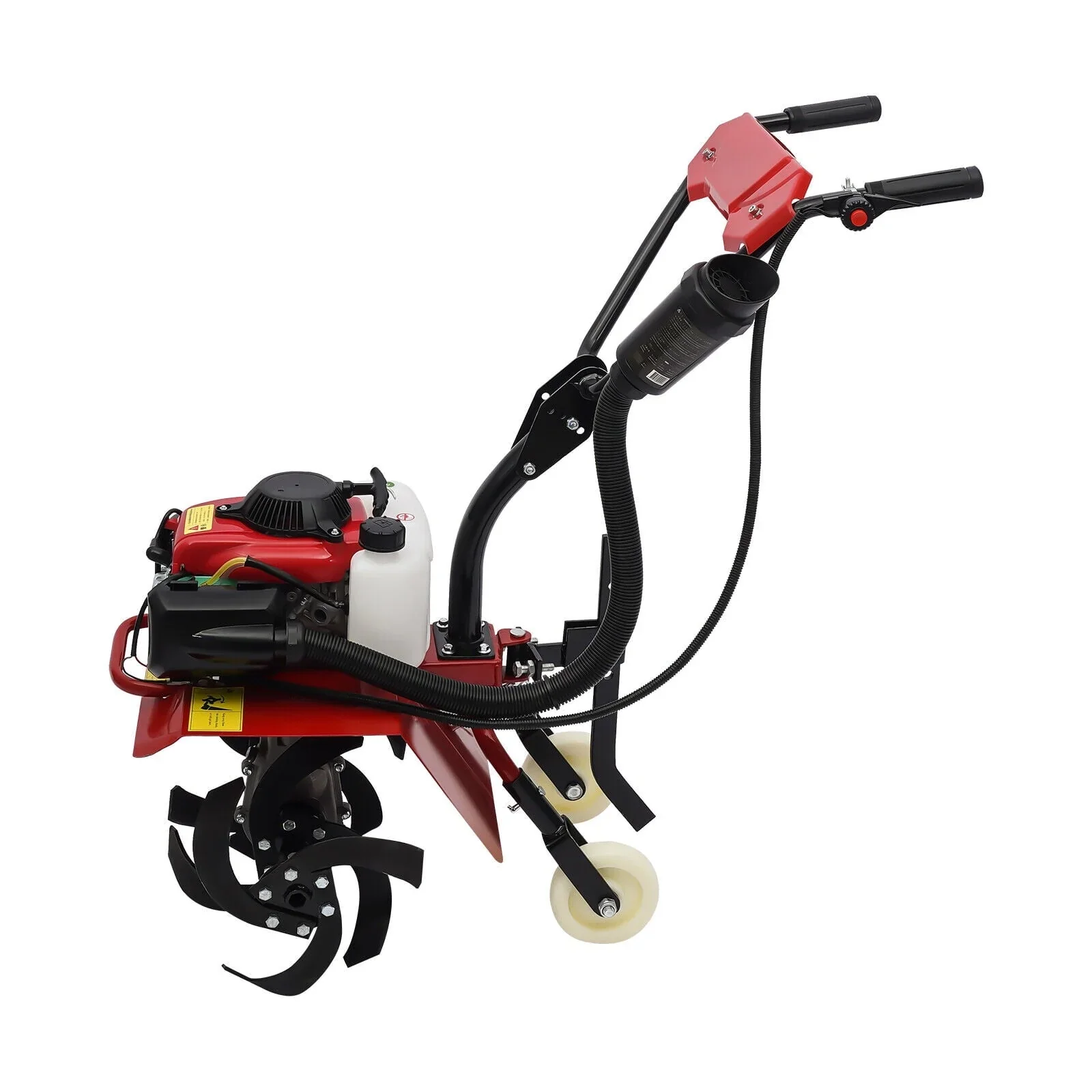 63cc Air-Cooled Gas Power Garden Tiller Cultivator Equipment 4-Stroke Portable Gas Tiller Yard Plant Farm Tilling Tool 1600W 9000RPM