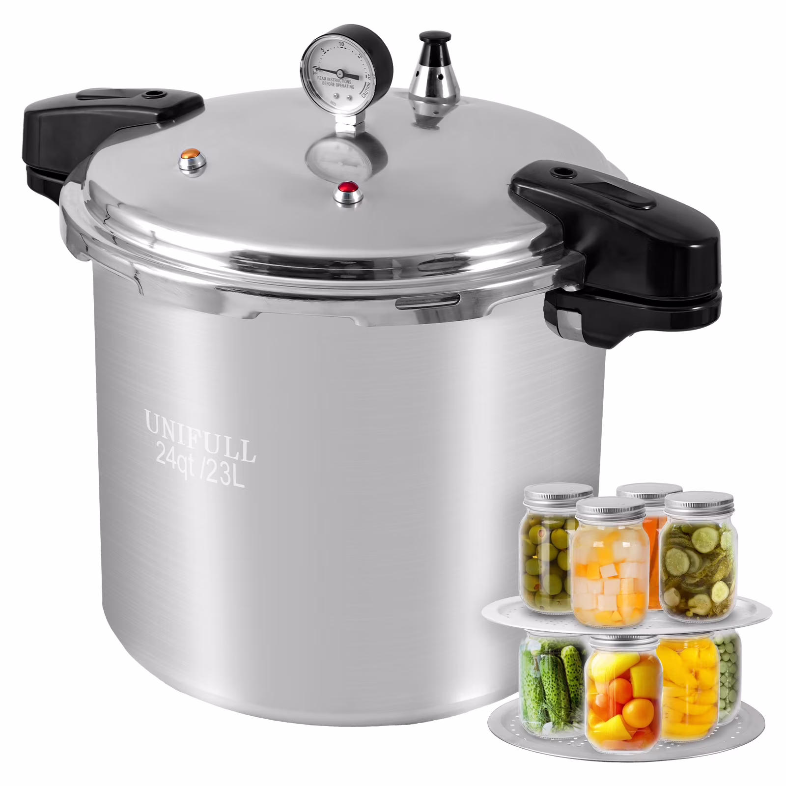 UNIFULL 24 Quart/23 Liter Pressure Cooker, Pressure Canner with Pressure Gauge, Pressure Relief Valve - 15 PSI, and Sealing Ring