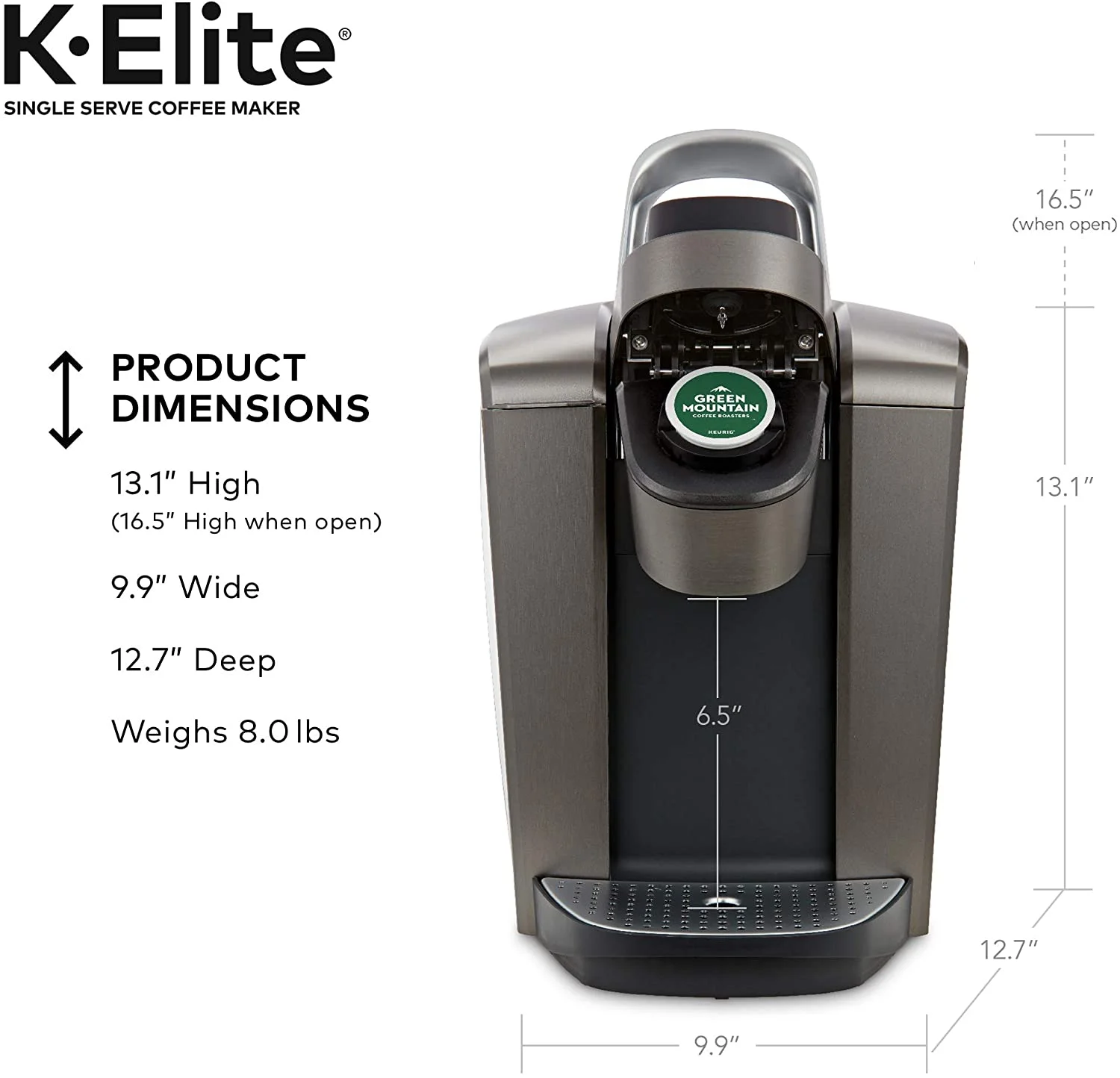 K-Elite Coffee Maker, Single Serve K-Cup Pod Coffee Brewer, With Iced Coffee Capability, Brushed Slate(Gray) - Image 4
