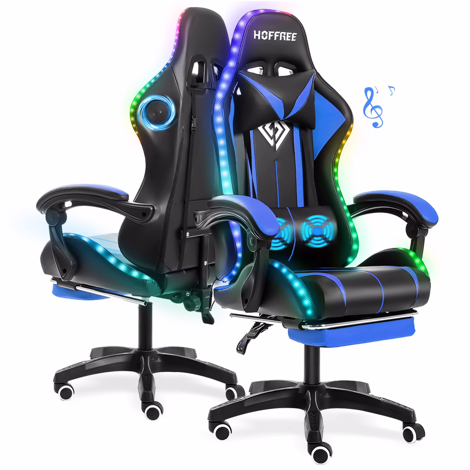Gaming Chair with Bluetooth Speaker, Ergonomic Massage Racing Chair with RGB Lights, Footrest and Lumbar Support, High Back Office Chair, Heavy Duty Design Gaming Computer Chair(Red with Black) - Image 7