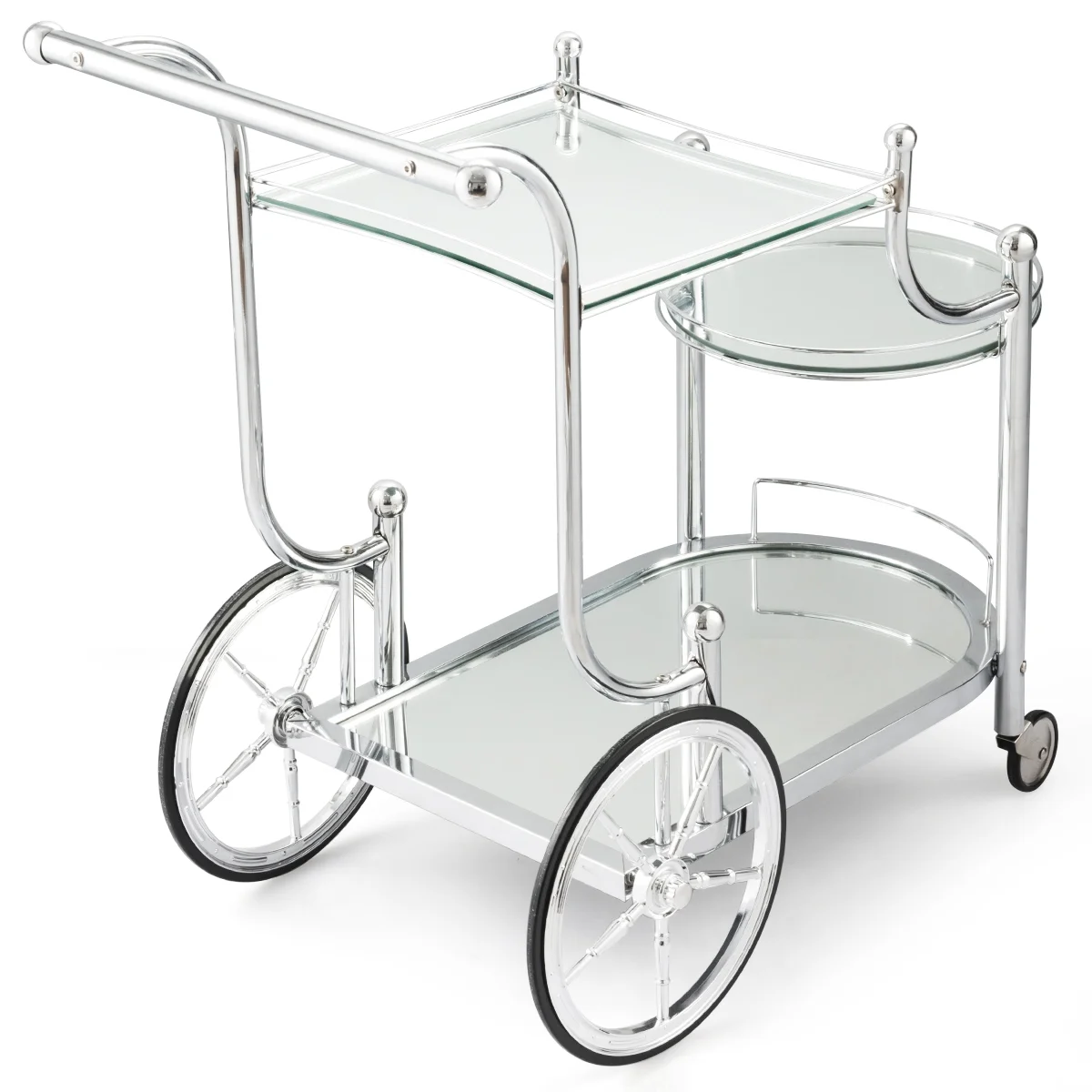 Topbuy Serving Cart Kitchen Bar Wine Tea Cart Glass Shelves with Wheels