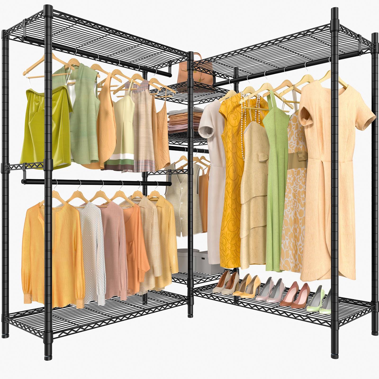 VIPEK L6 Plus Garment Rack Heavy Duty Clothes Rack Corner Closet Rack L Shaped Clothing Rack, Max Load 1130Lbs - Black