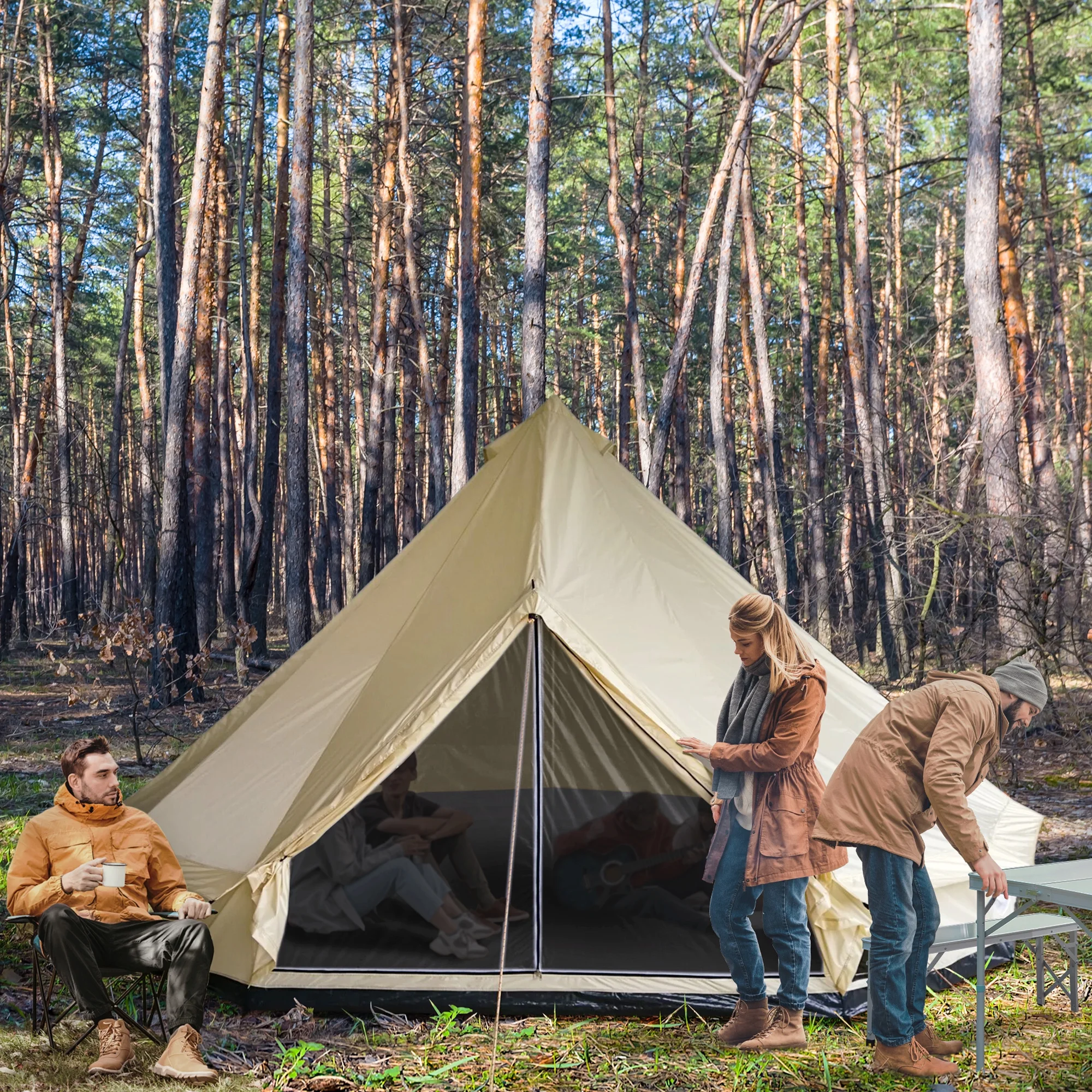 Outsunny 10 - Person Waterproof Camping Tent Yurt with Unique Style, Spacious Interior, & Breathable Waterproof Design, 16' x 16' x 10'