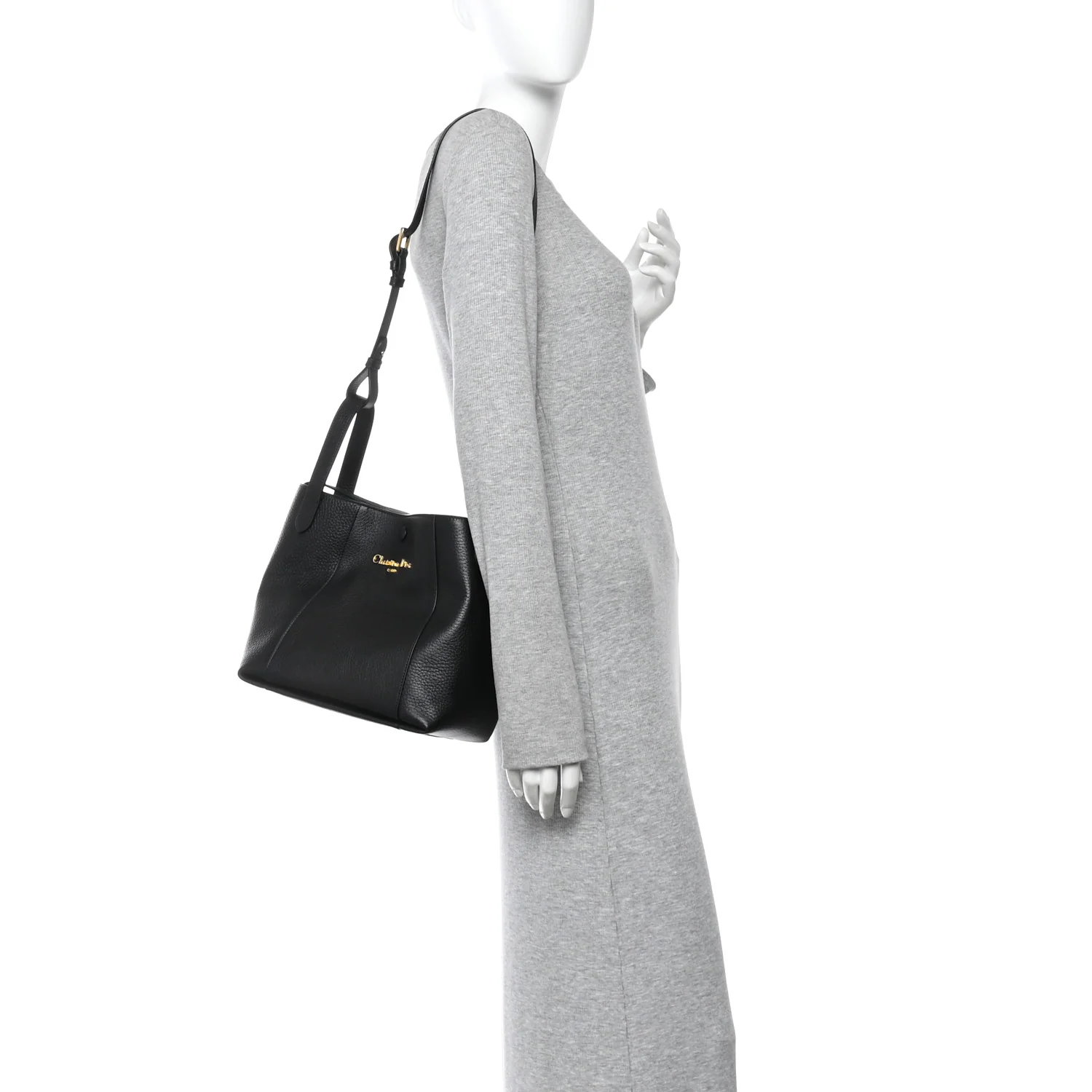 Calfskin Medium Signature Bucket Bag Black