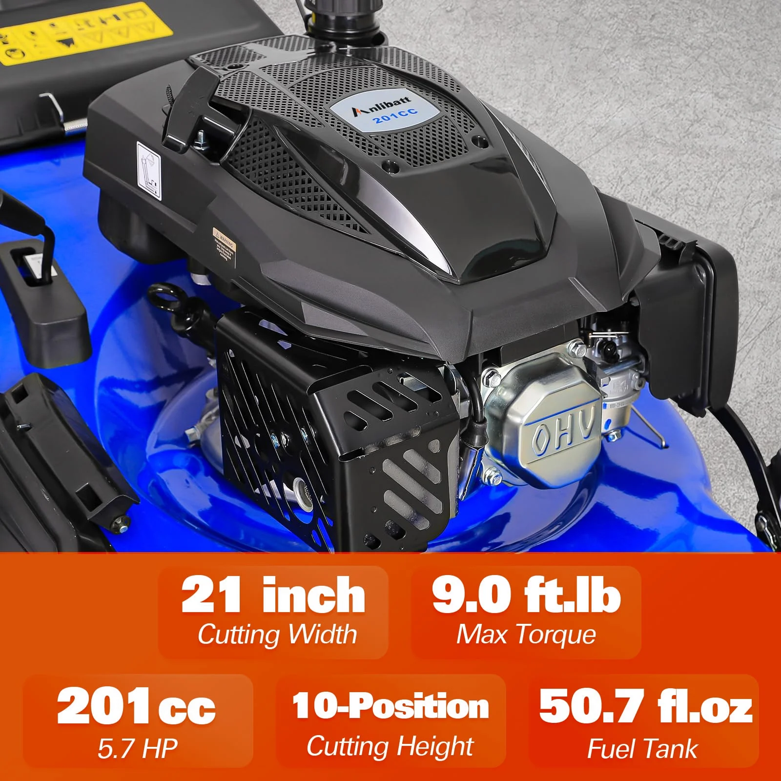 Anlibatt 21 in Gas Lawn Mower, Gasonline Lawnmower Walk - Behind Push Mowers with Bagging 201cc 5.7HP 4 - Cycle OHV Engine, Adjustable Cutting Height Gas Powered Lawnmower