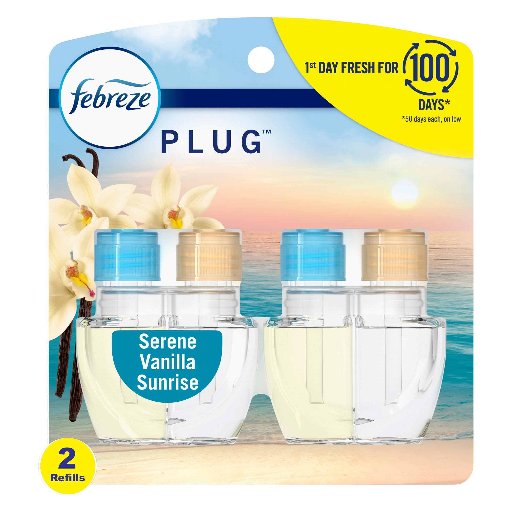 Febreze Plug Air Freshener Serene Vanilla Sunrise, (2) .87 oz. Oil Refills