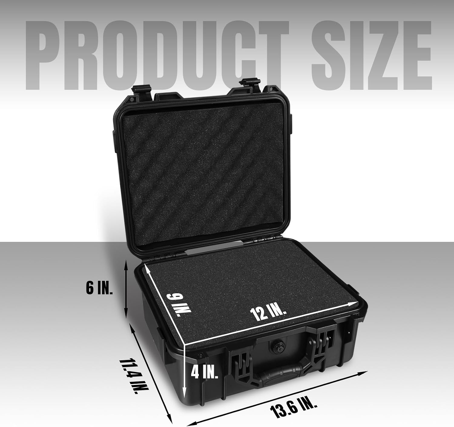 Jack Boss Hard Case, 13.6 x 11.4 x 6 Inch Portable Weather Waterproof Protective Camera Case with Customizable Foam, Suitable for Use with Drones, Cameras, Equipments, Black
