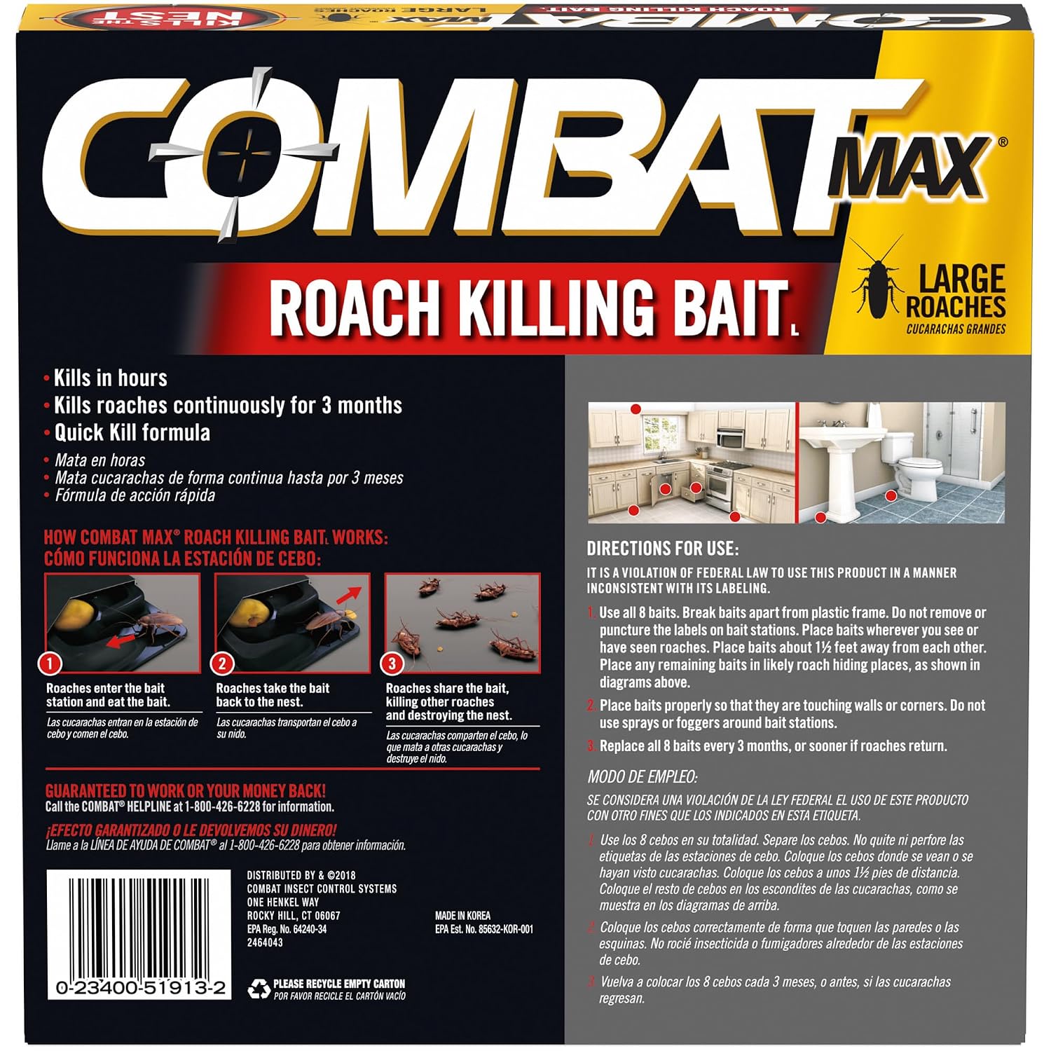 Combat Max Roach Killing Bait, Large Roaches, Kills the Nest, 8 Count| Targets large roaches at the source, eliminates nests, child-resistant design, unscented, kills for 3 months