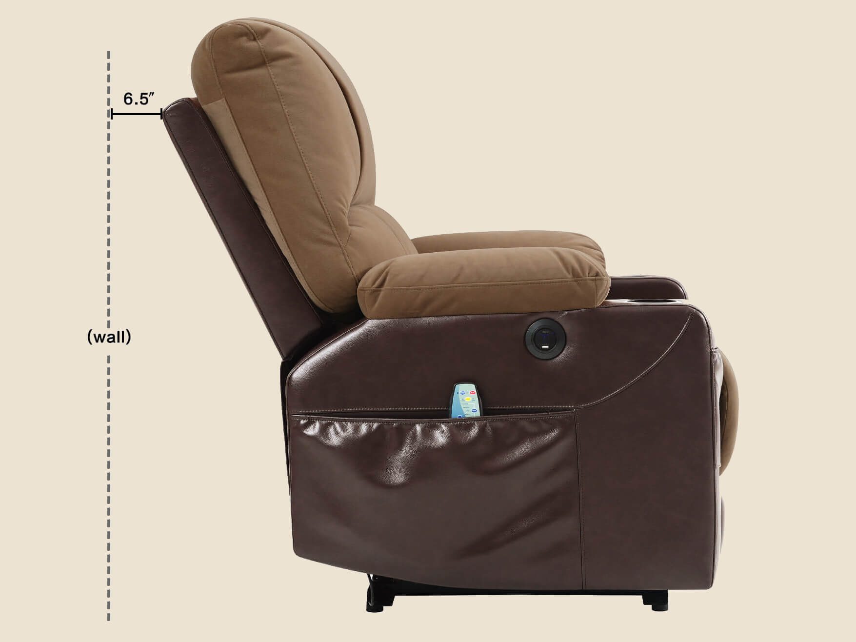 Fauteuil inclinable électrique Soulout avec chauffage et massage, modèle gain de place