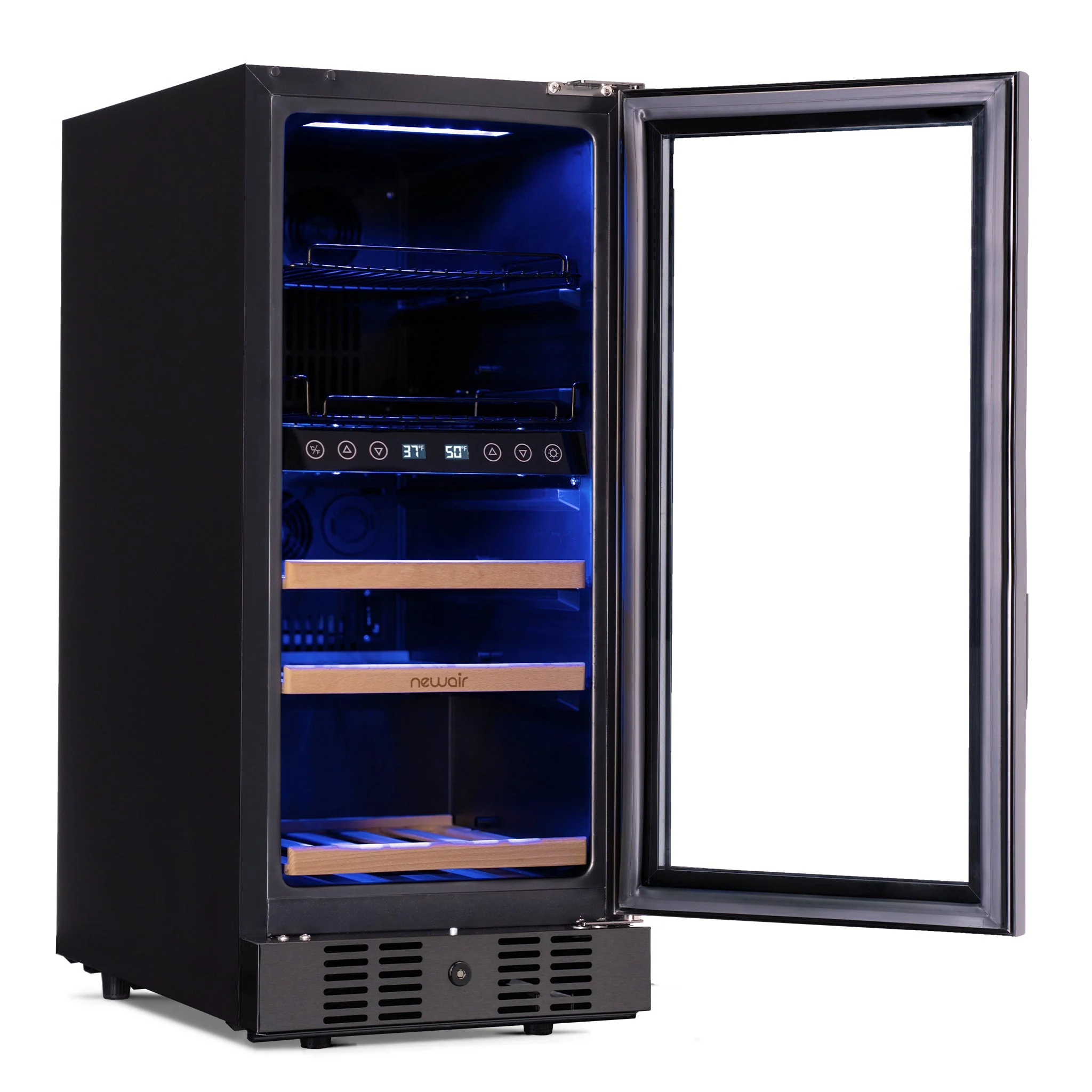 Newair 48-Can, 13-Bottle Built-in Dual Zone Black Beverage Fridge - 15