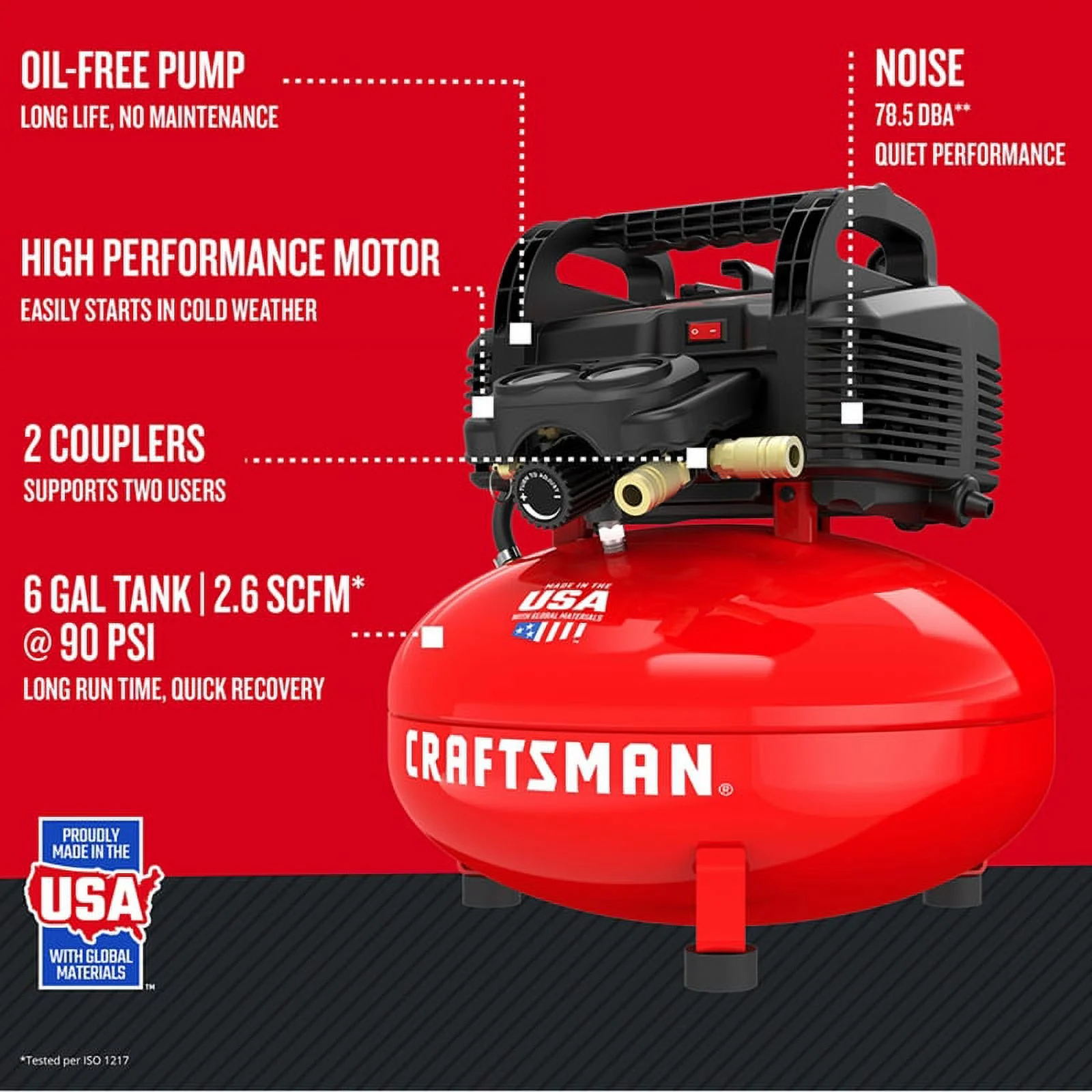 CRAFTSMAN Red 0.8HP 150 PSI 1 - Stage Oil - Free Air Compressor 6 Gal