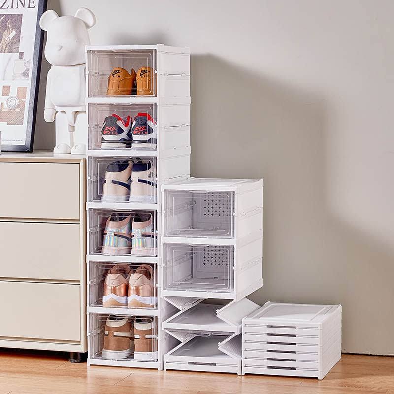 HMA Pro Shoe Organizer 6-Tier Foldable Plastic Shoe Organizer, Foldable Plastic Shoe Storage Boxes or Sneaker Storage Boxes, No Installation