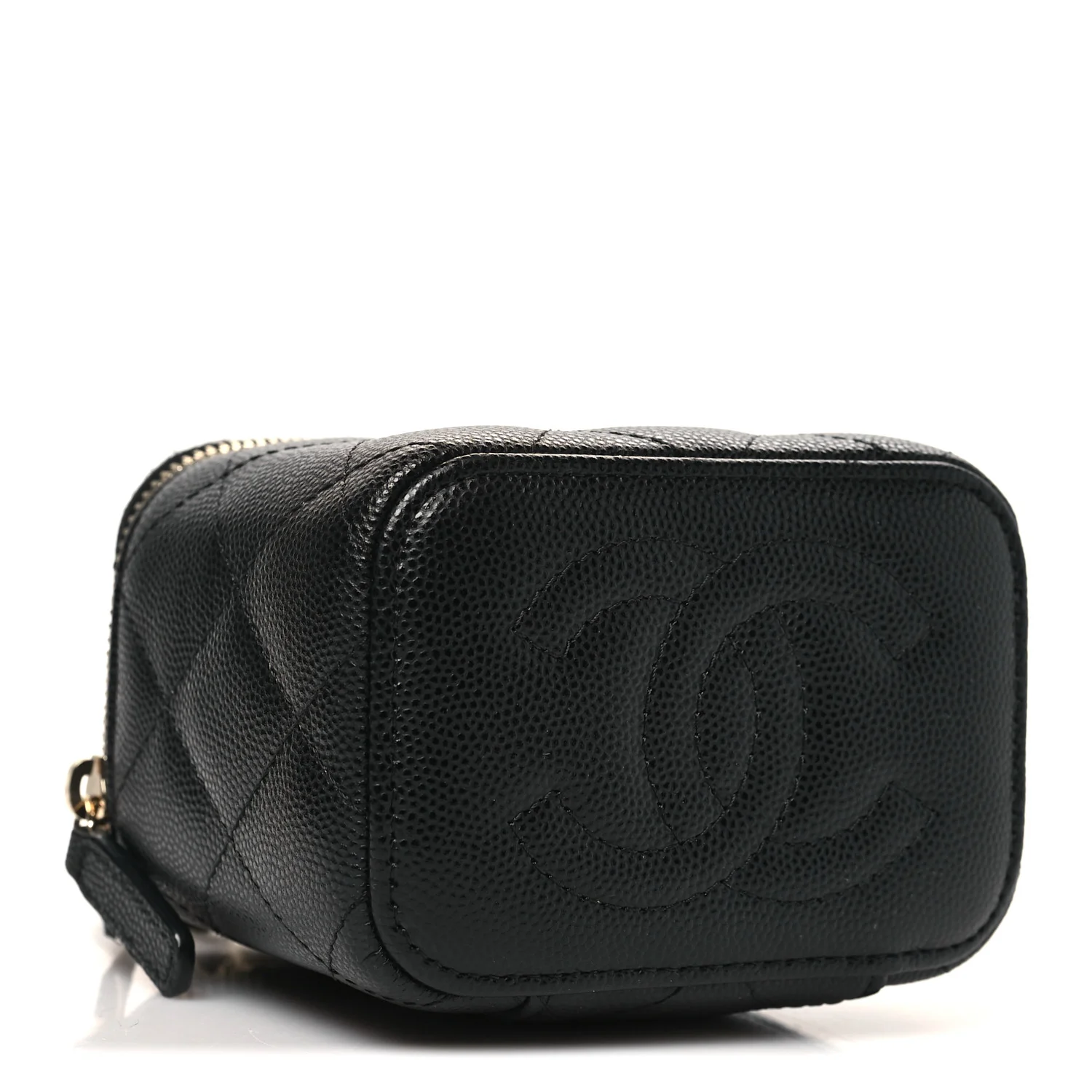 Caviar Quilted Mini Vanity Case With Chain Black