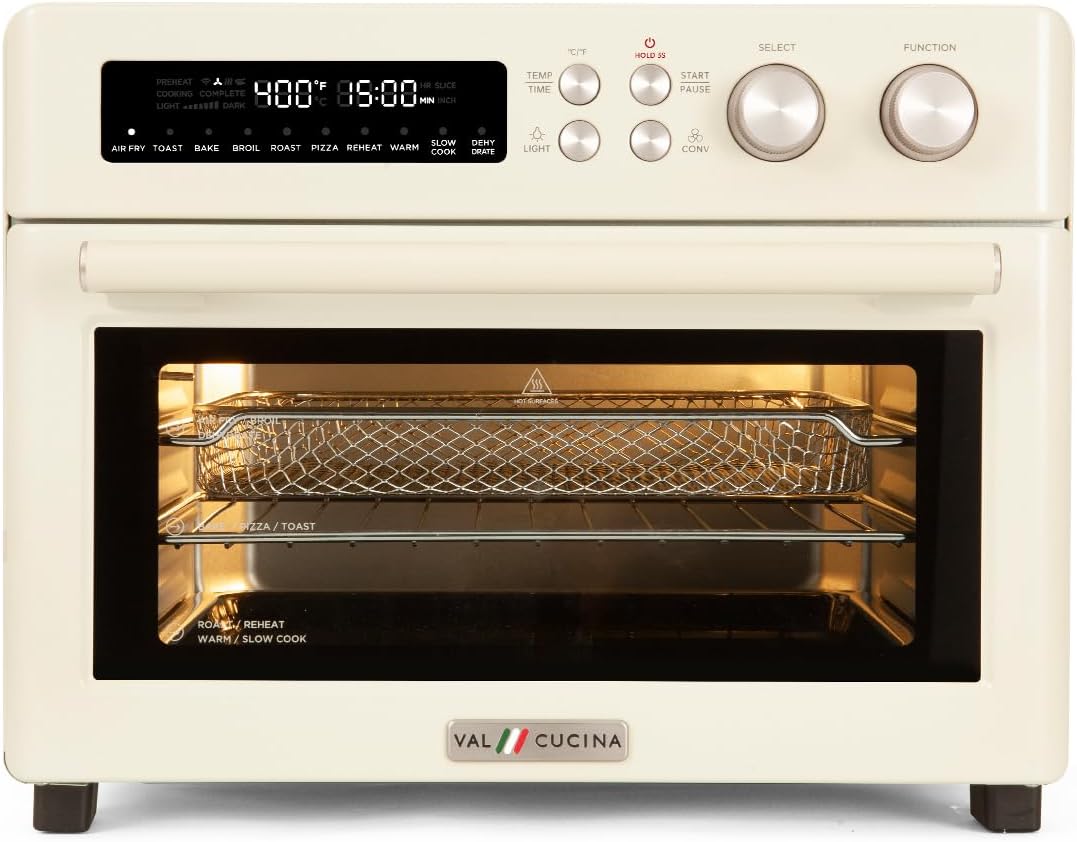 VAL CUCINA Infrared Heating 26.3 QT Air Fryer Toaster Oven, Large Countertop Convection Oven 10-in-1 Combo, 6-Slice Toast, Enamel Baking Pan Easy Clean with Recipe Book, Black Matte Stainless Steel