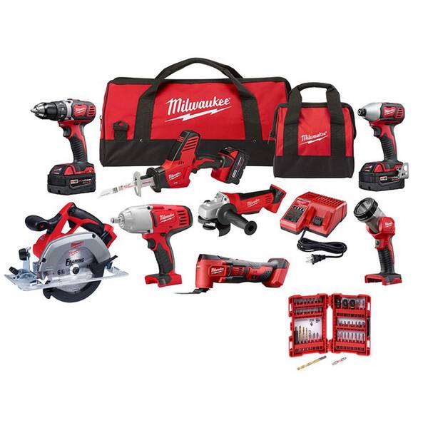 M18 18V Lithium Ion Cordless Combo Kit (8 Tool) with SHOCKWAVE Bit Set (50 Piece)