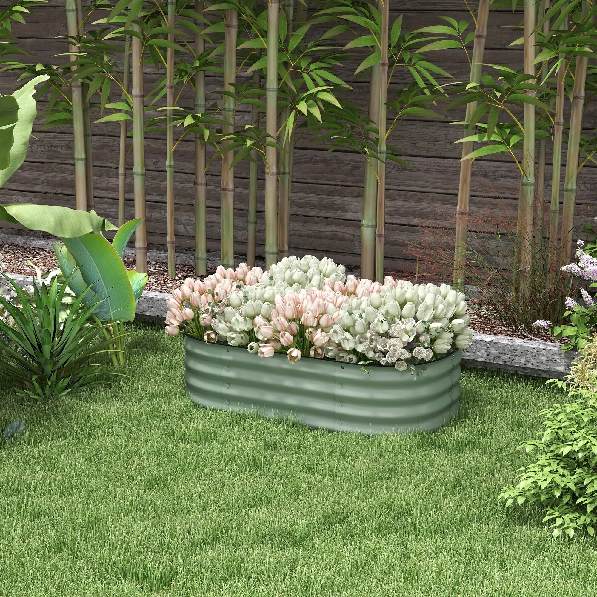 Outsunny 3.4' x 2' x 1' Galvanized Raised Garden Bed Kit, Outdoor Metal Elevated Planter Box with Safety Edging - Green