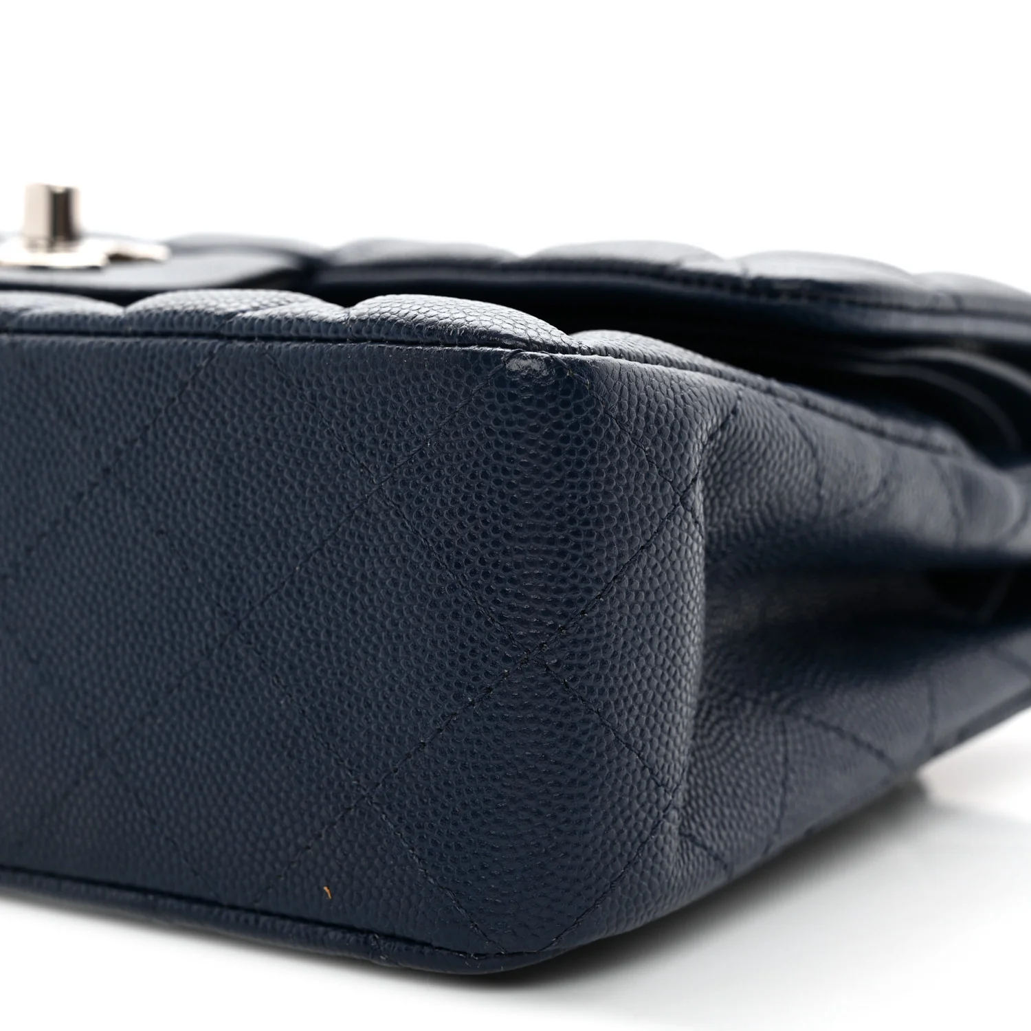 Caviar Quilted Small Double Flap Blue