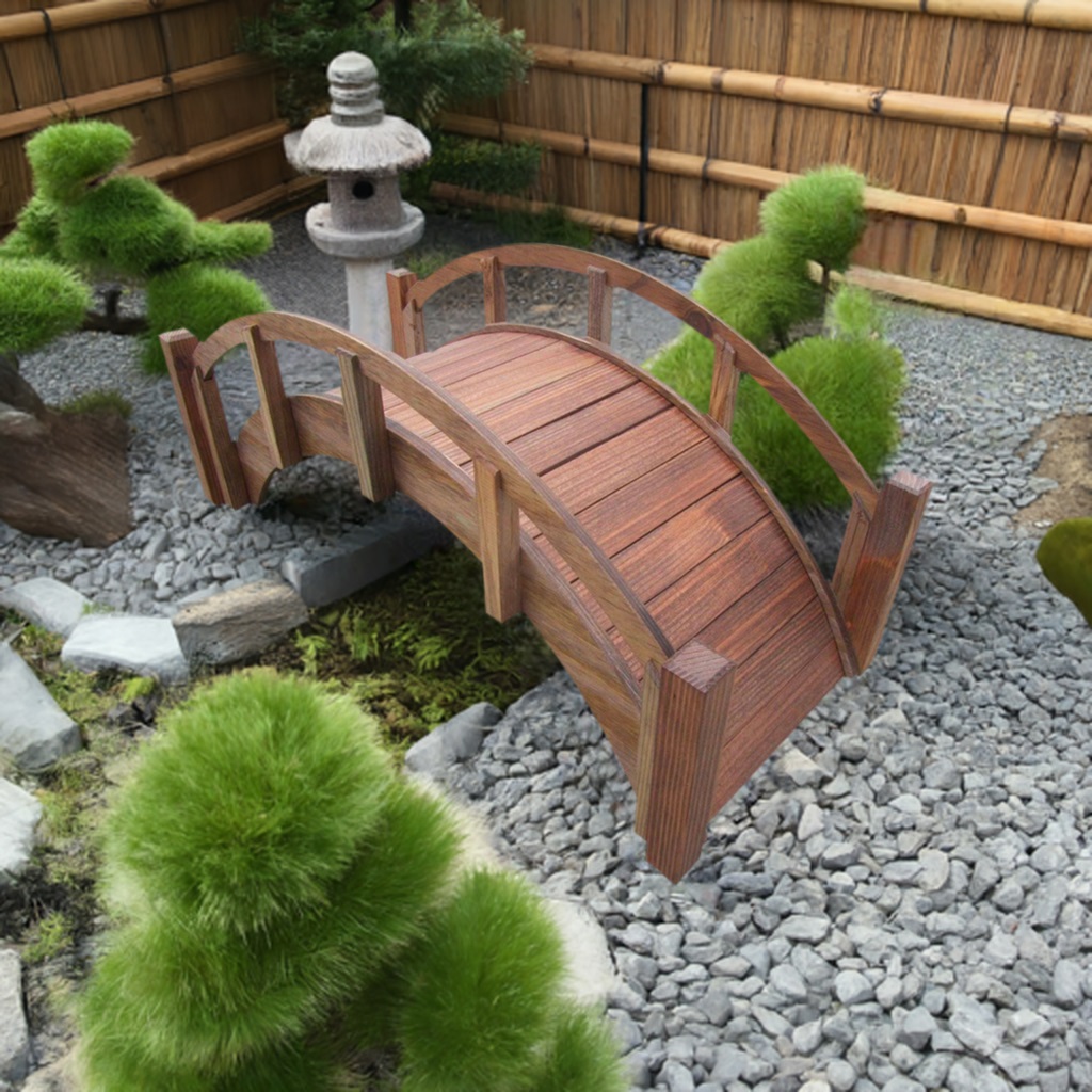 Samsgazebos Miniature Japanese Wood Garden Bridge, 25 - Inch, Brown, Treated