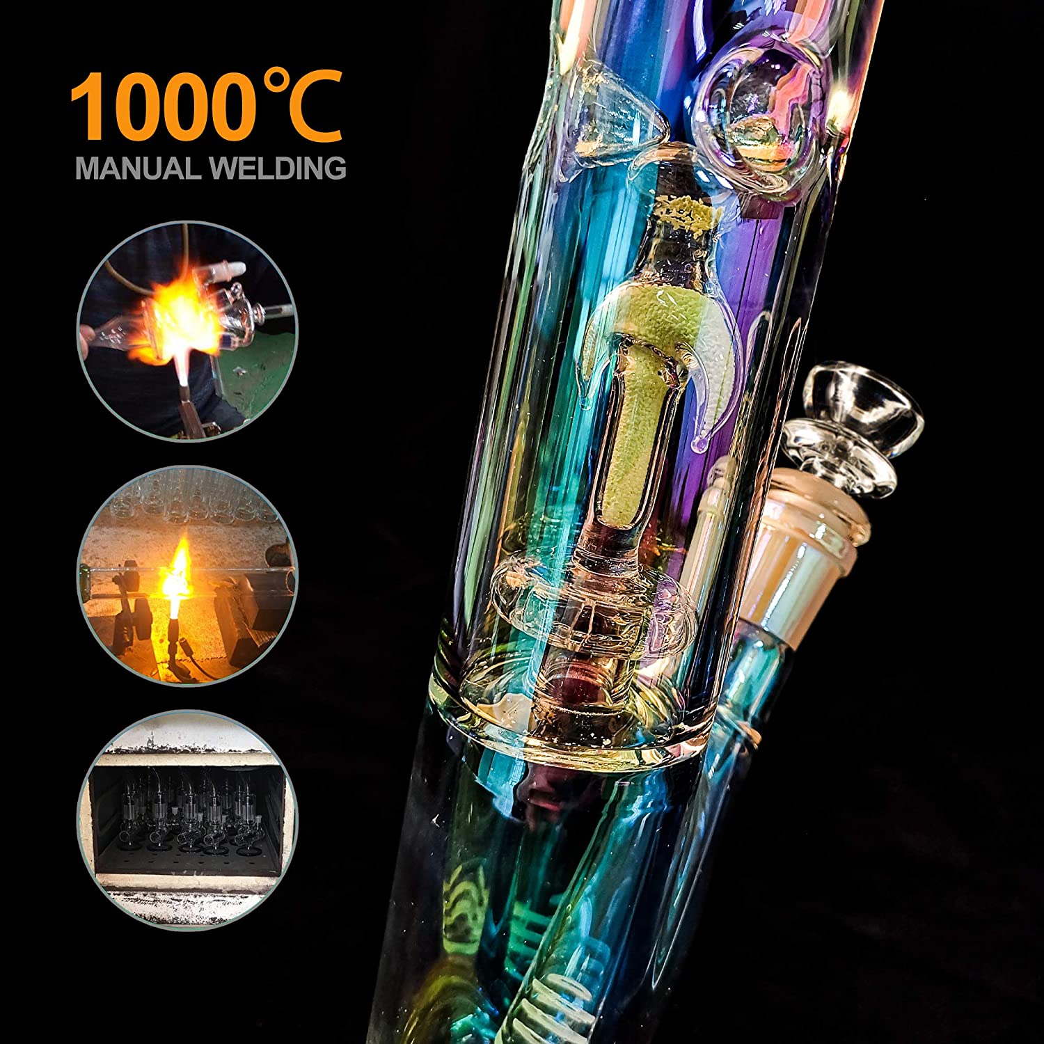 1000C manual welding of the handmade glow in the dark glass bong