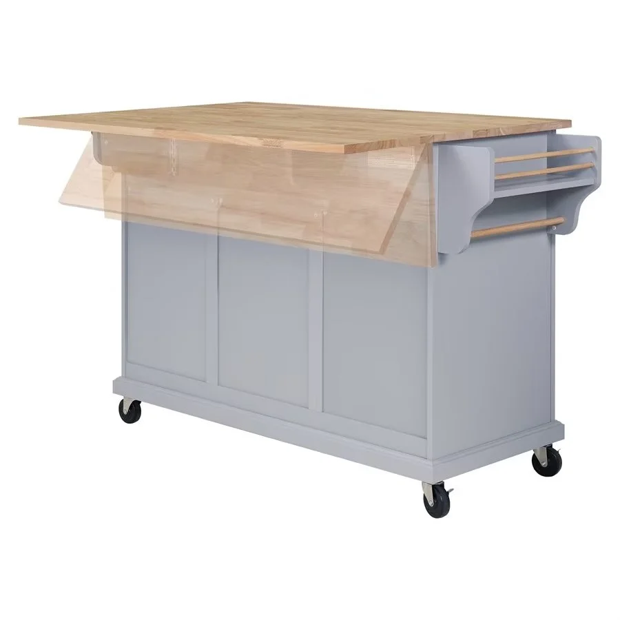 Rolling Kitchen Island with Storage, Utility Kitchen Trolley with Drop-Leaf Countertop, Mobile Kitchen Cart with 2 Drawers, 2 Cabinets and Adjustable Shelves for Dining Room, Kitchen(Gray) - Image 5