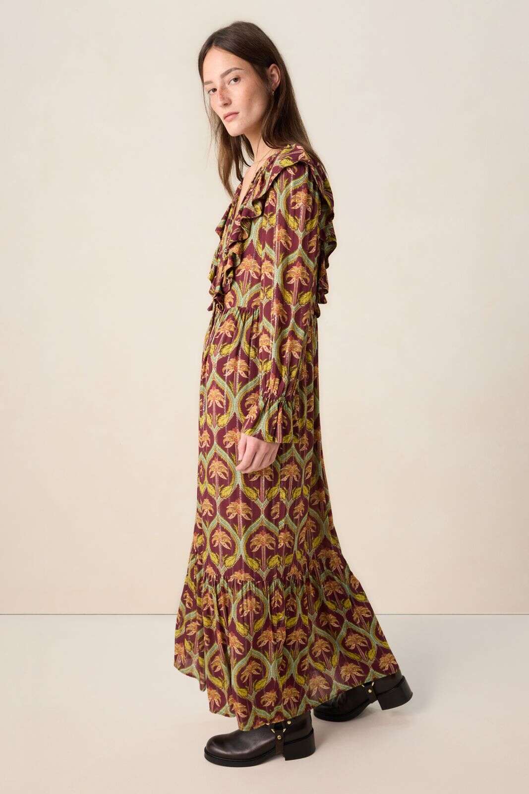 Donkerrode maxi jurk met palm print