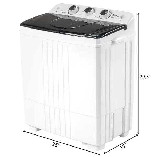 20Lb Twin Tub Washing Machine w/ Built-In Pump Semi-Automatic 1300RPM Compact Washer for Apartment, Dorm, RV, Camping, White/Black - Image 3