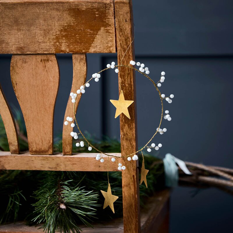 Star Ring julepynt 15 cm hvit messing