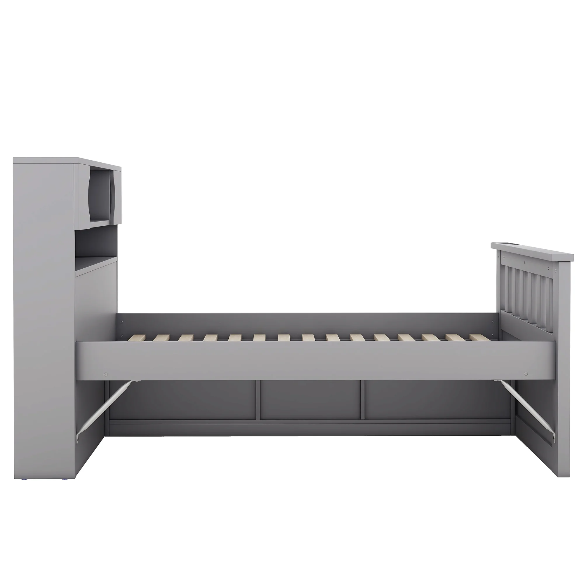 Wood Twin Size Platform Bed with Storage Headboard, Captain Bed with 4 Drawers, Bookcase and Cabinets, Gray(Gray) - Image 8
