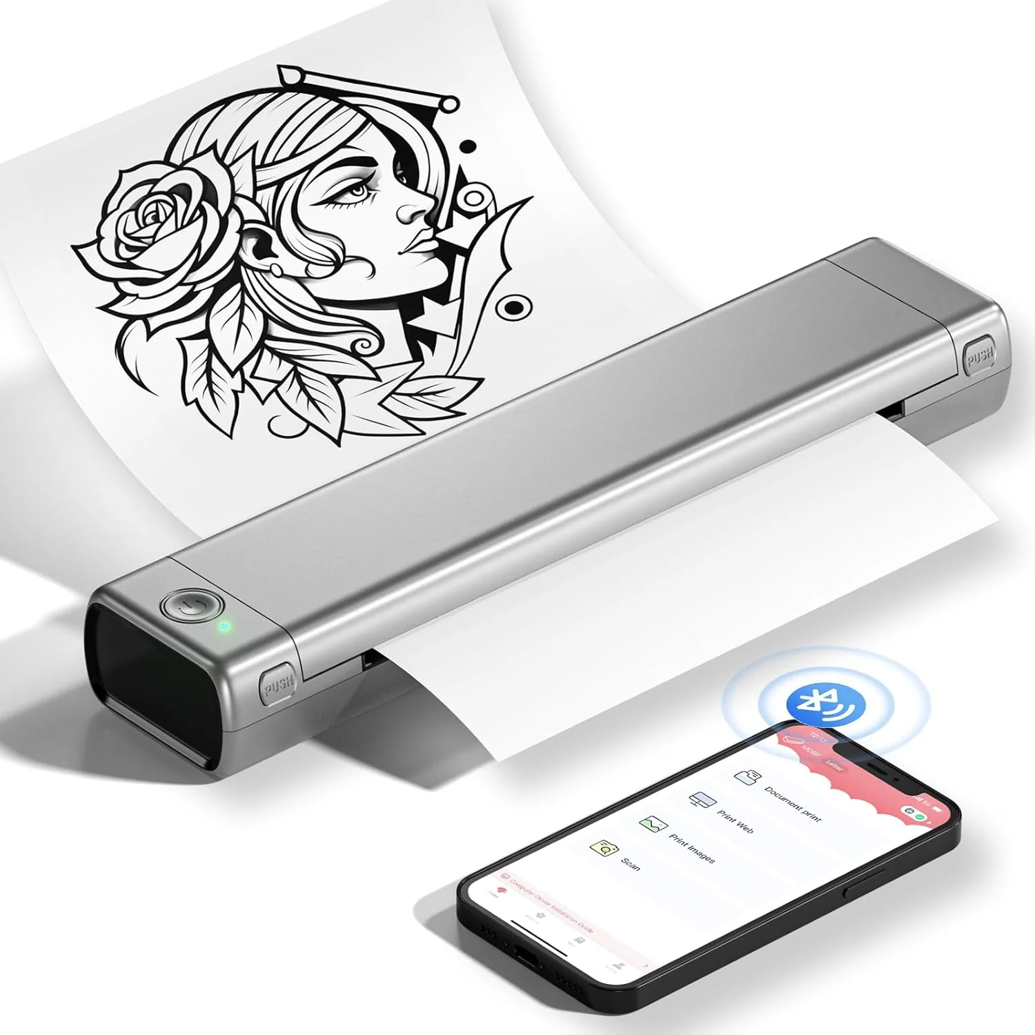 Portable Printers Wireless for Travel, M08F Tattoo Stencil Printer Bluetooth Thermal Printer Compatible with Smartphone & PC, Inkless Mobile Printer for Tattoo Artists, Office, Home, School