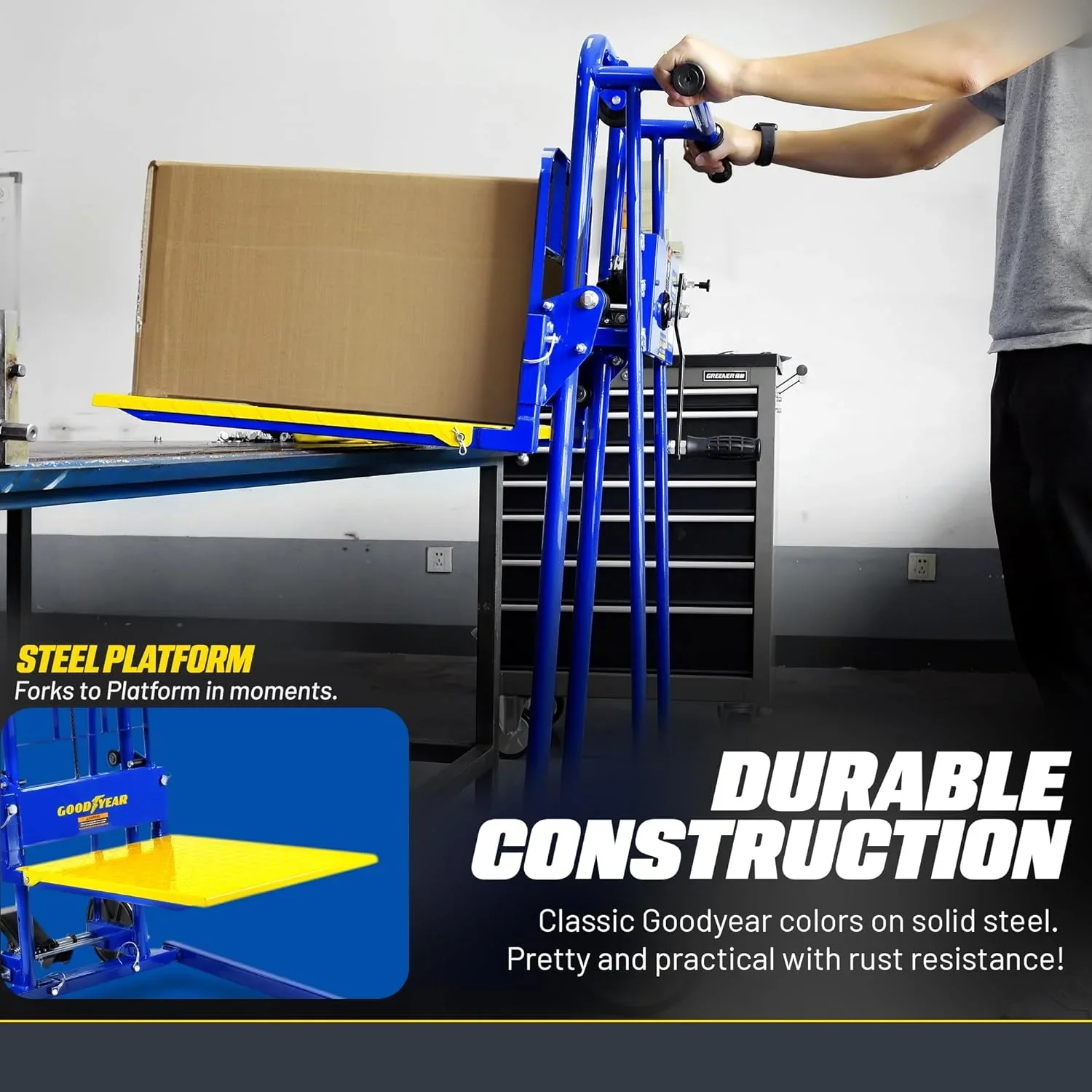 Goodyear 330 Lbs Material Lift & Stacker - Manual Winch, Max Lift 40 Inches