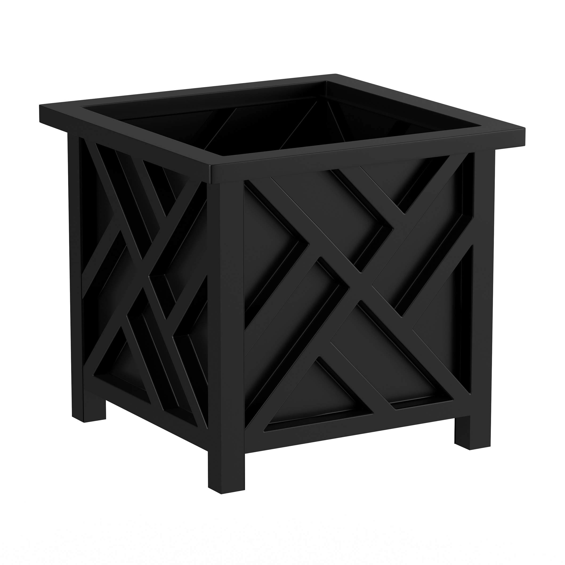 Square Planter Box- Black Lattice Container for Flowers & Plants