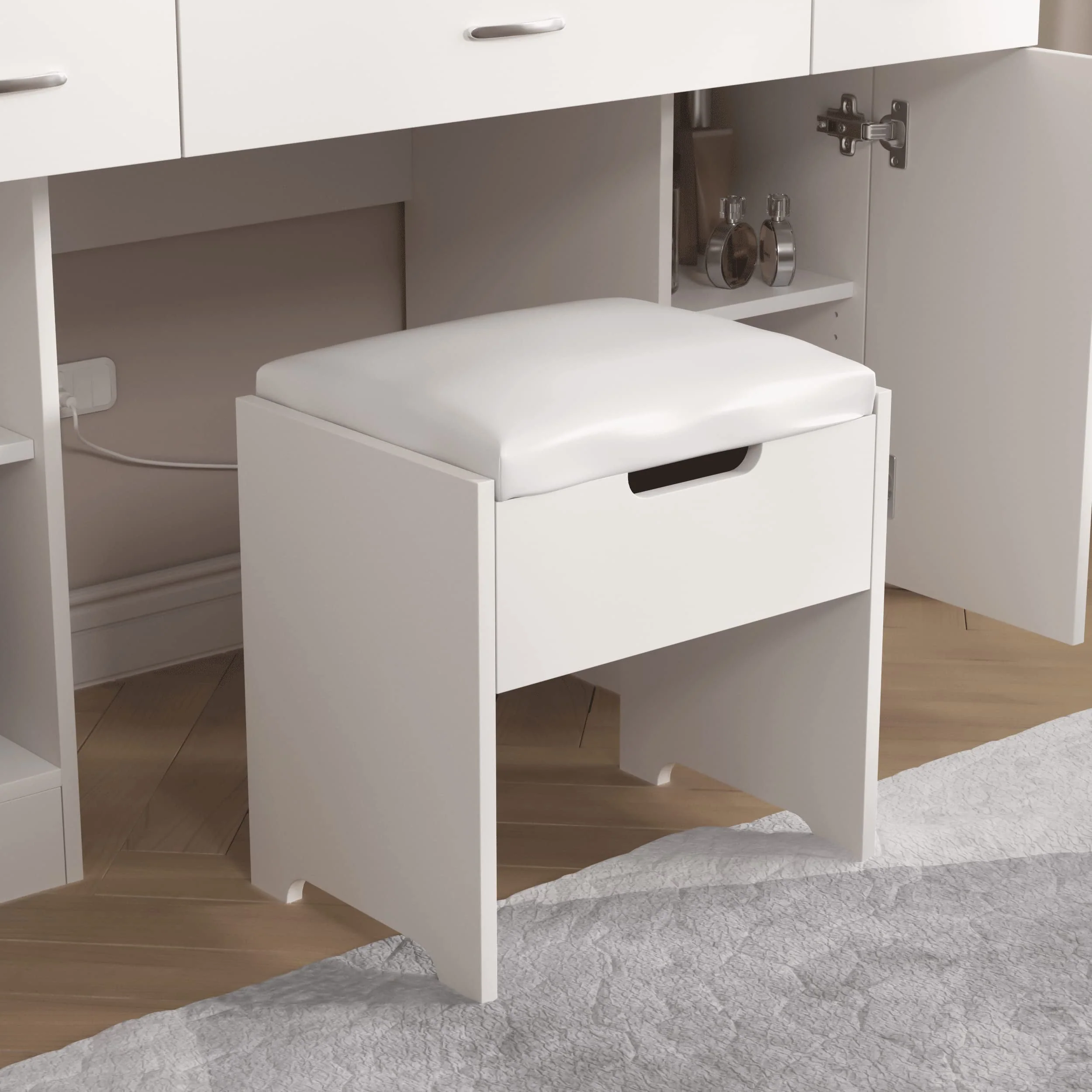 Large Makeup Vanity Set with Lights, White Bedroom Makeup Vanity Table with Storage, 3 Adjustable Lighting Colors, Modern, 45.2in(Black) - Image 10