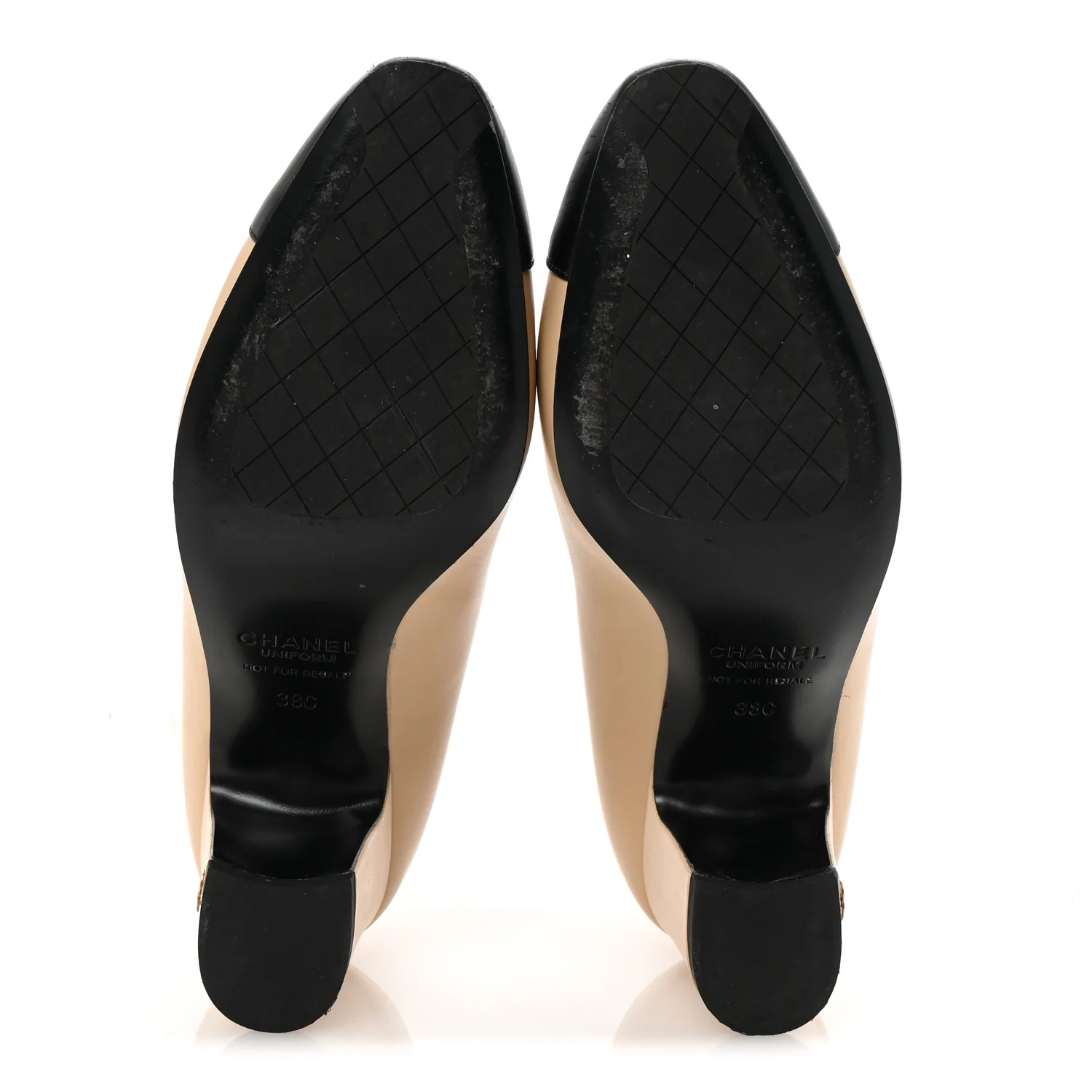 Lambskin Cap Toe CC Uniform Pumps 38 Beige Black