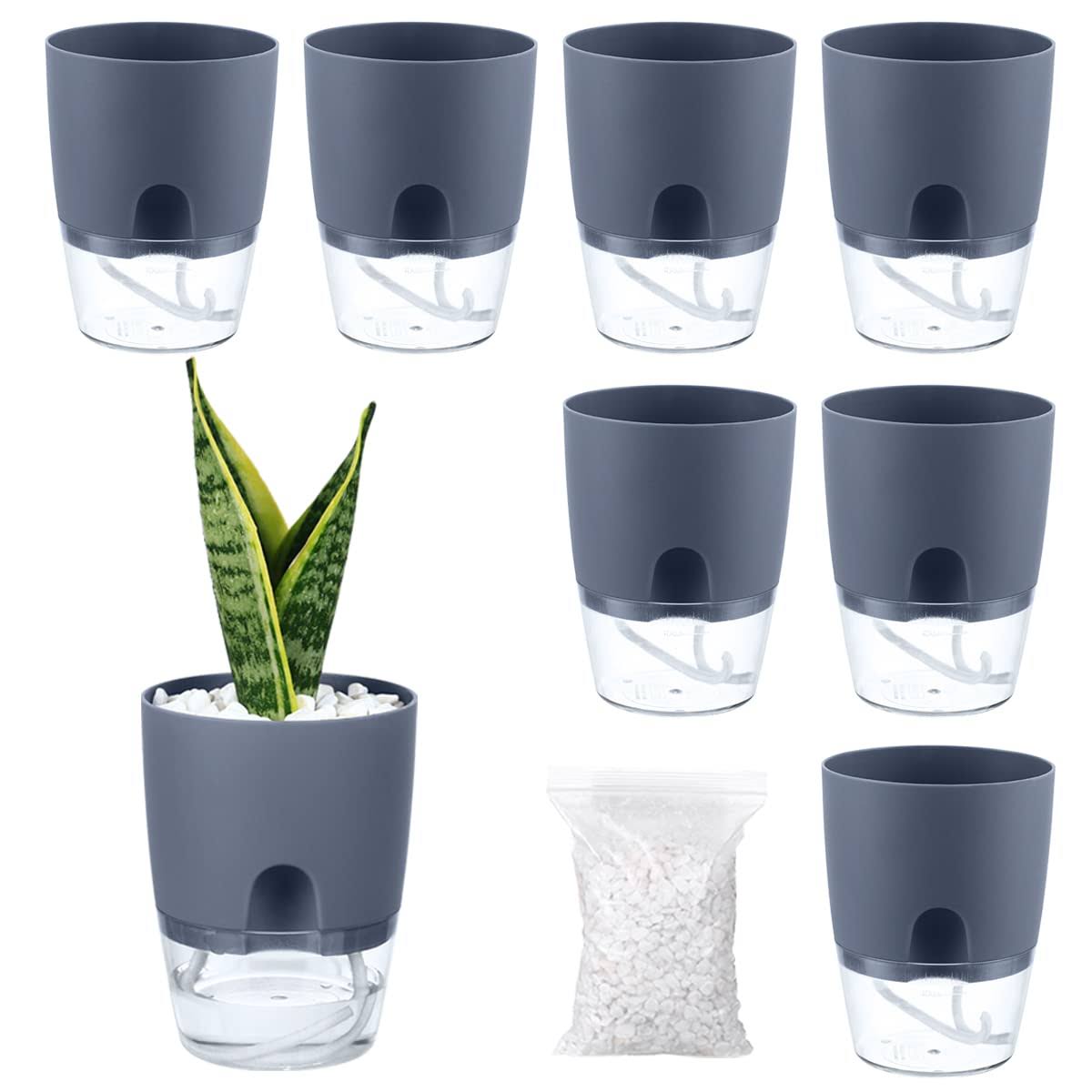 Planterhoma Self Watering Pots for Indoor Plants, Flower Pots Outdoor, 8 Pack 3.2 inch Small Self Watering Planter, Plant Pots with Decorati, White