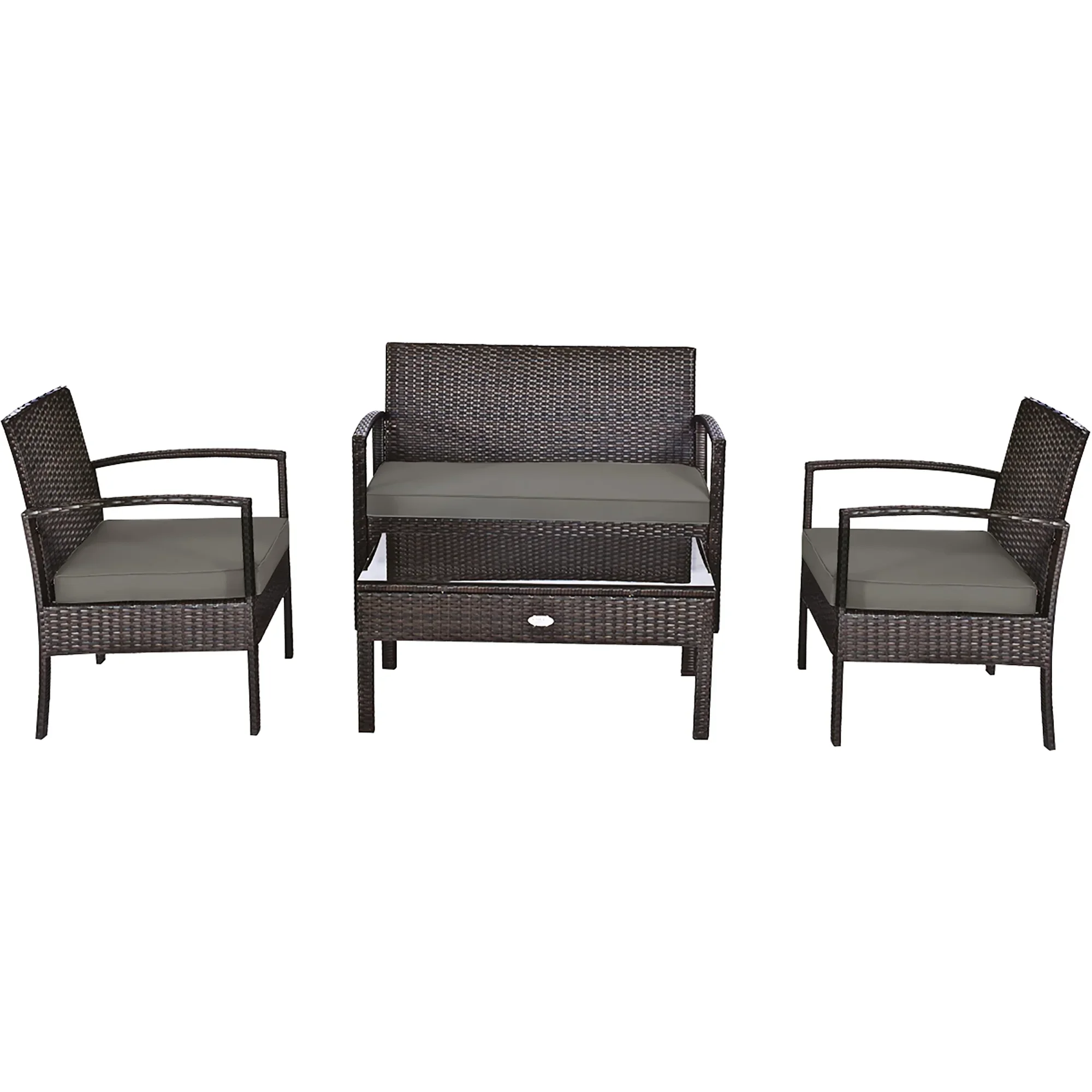 Costway 4PCS Patio Rattan Wicker Furniture Set Loveseat Sofa Cushioned Garden Yard Brown