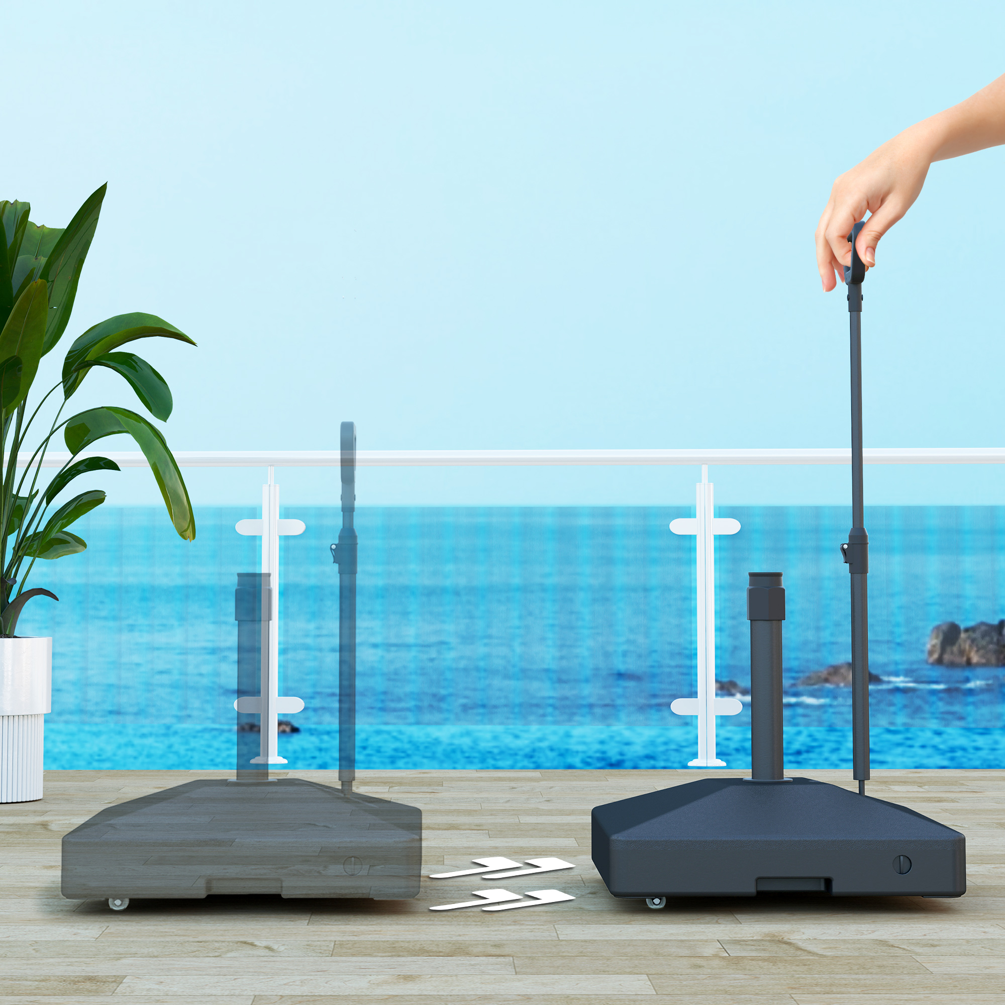 Outsunny Tuinparasolvoet met verstelbare wielen, vulbaar met water en zand, Kunststof, Zwart