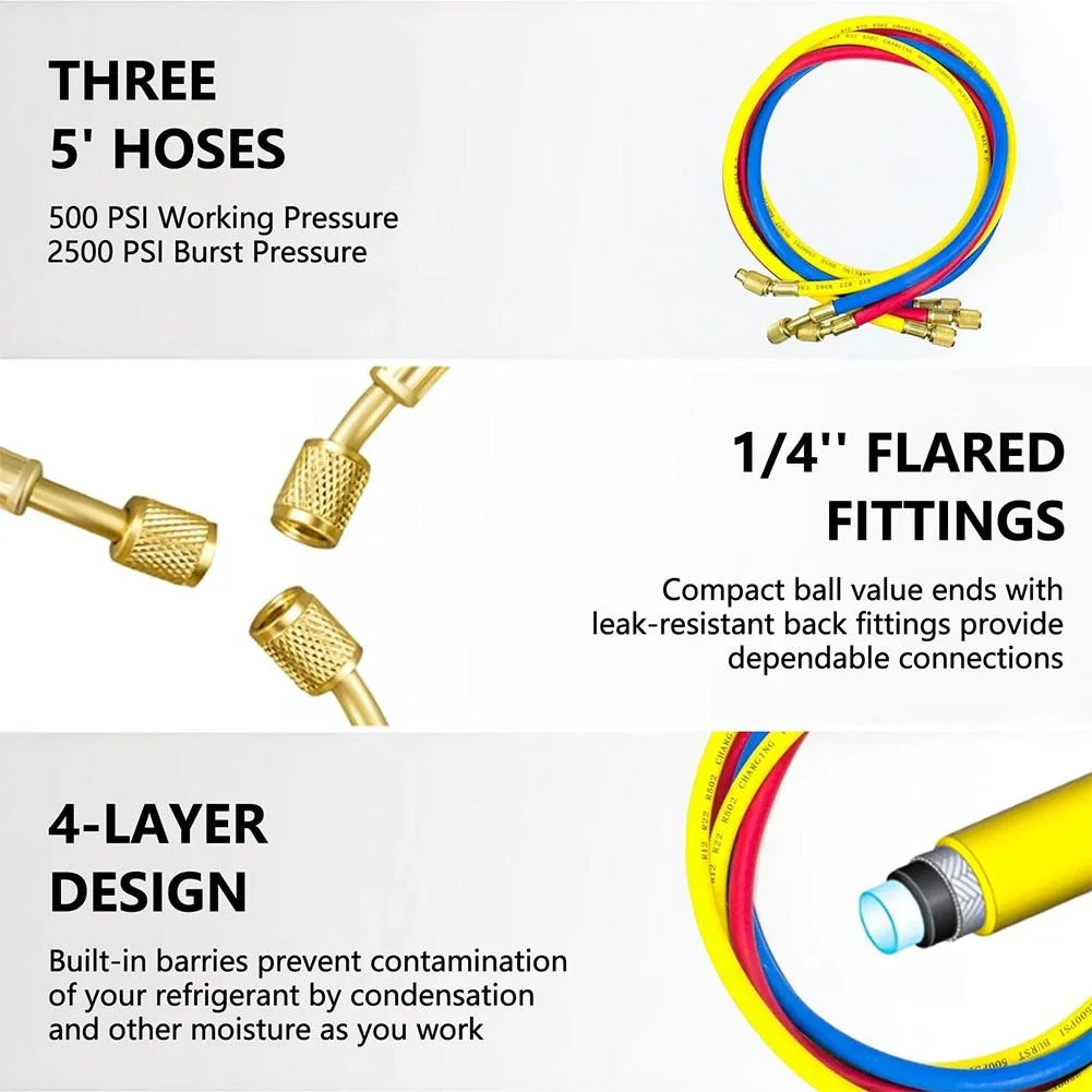 Car Conditioning Pressure Manifold Gauge Hose Kit R22 R-410A R-134a R-404A Tool Conditioner Refrigerant Filling - Image 8